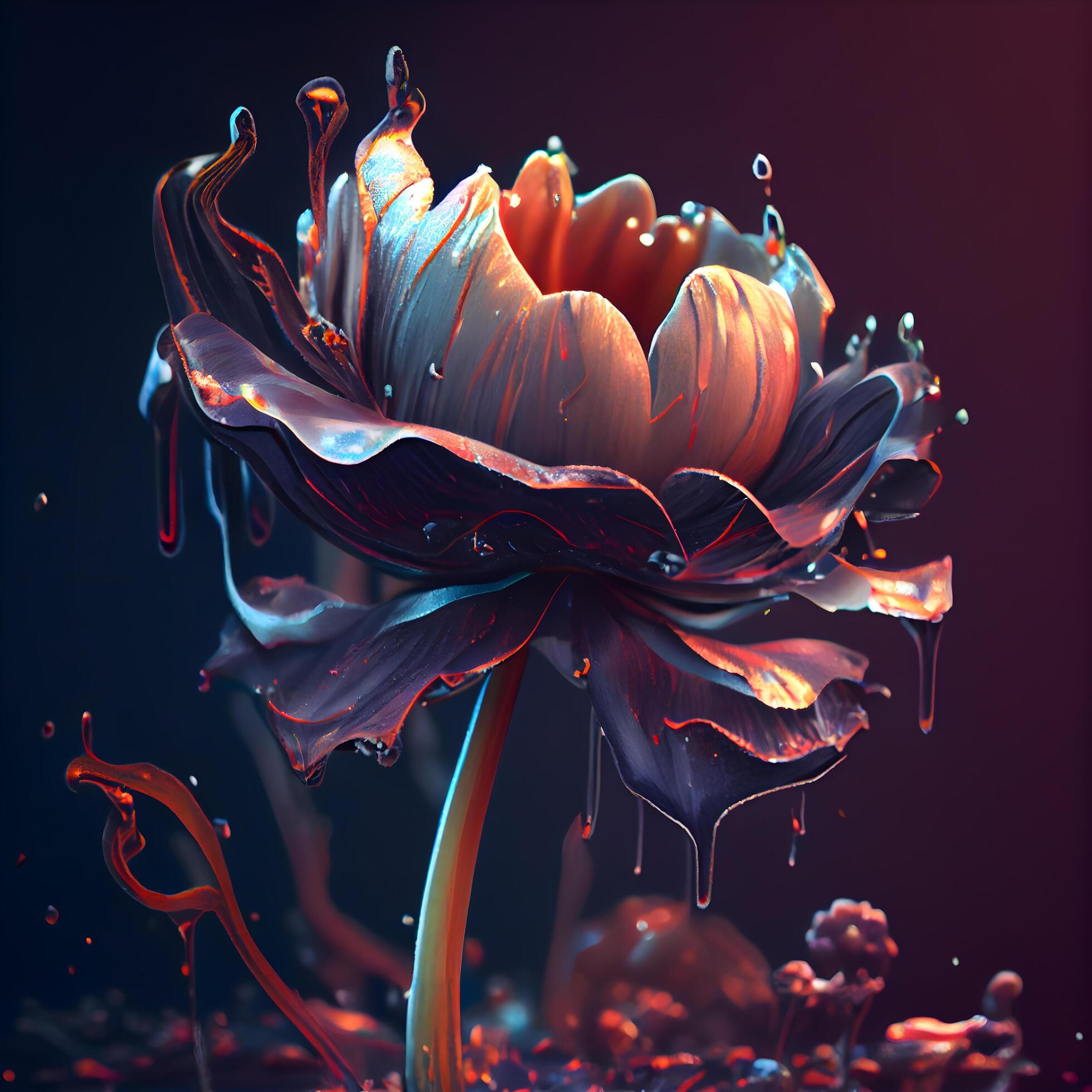 
									3D Illustration of a Water Splash with a Flower on a Black Background, Image Stock Free