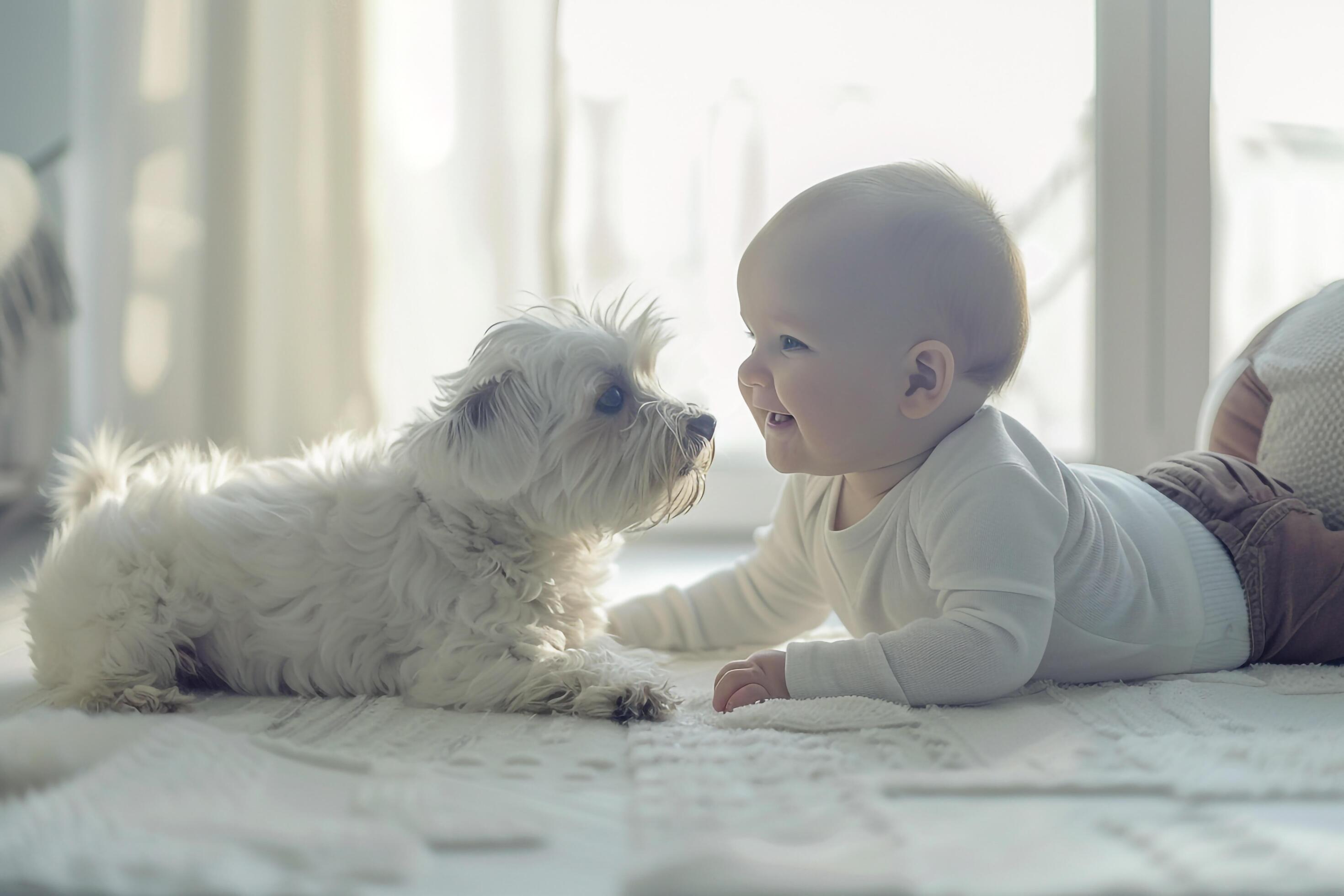 Baby with Family Pet Heartwarming Bond Stock Free