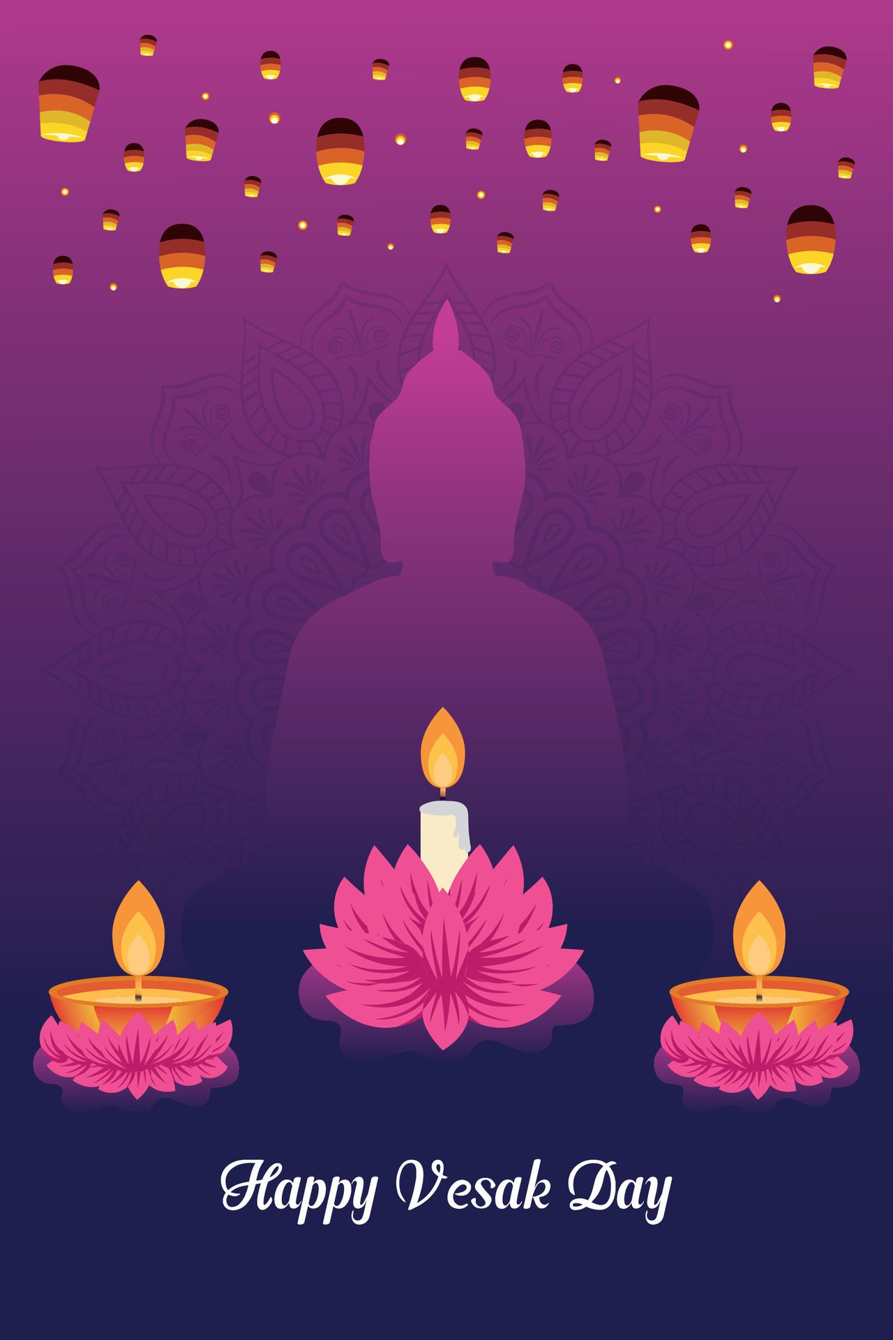 Flat vertical poster template for vesak day illustration festival celebration social media post and vesak day Banner Free Vector