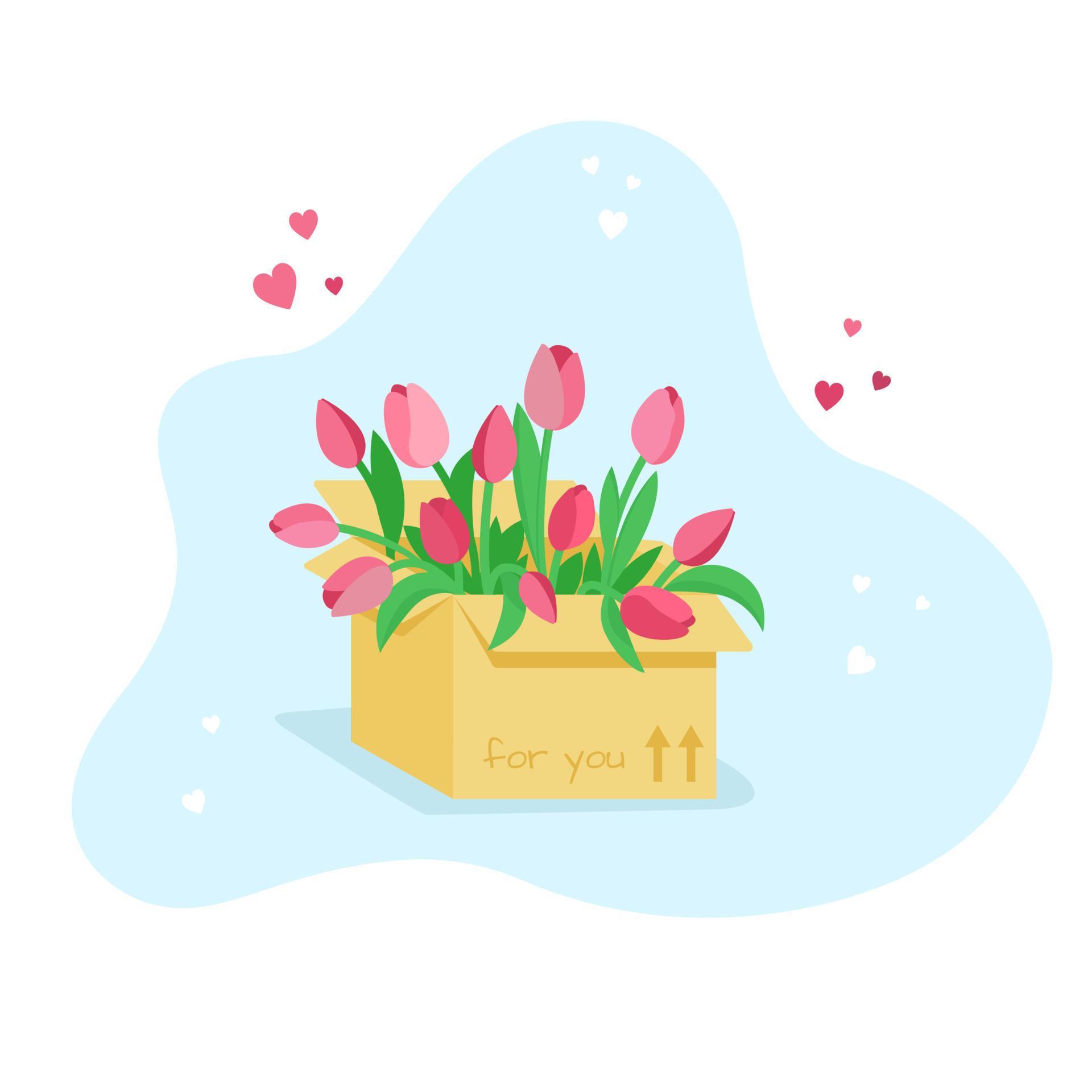 Opened vector box full of different flowers. Stock Free