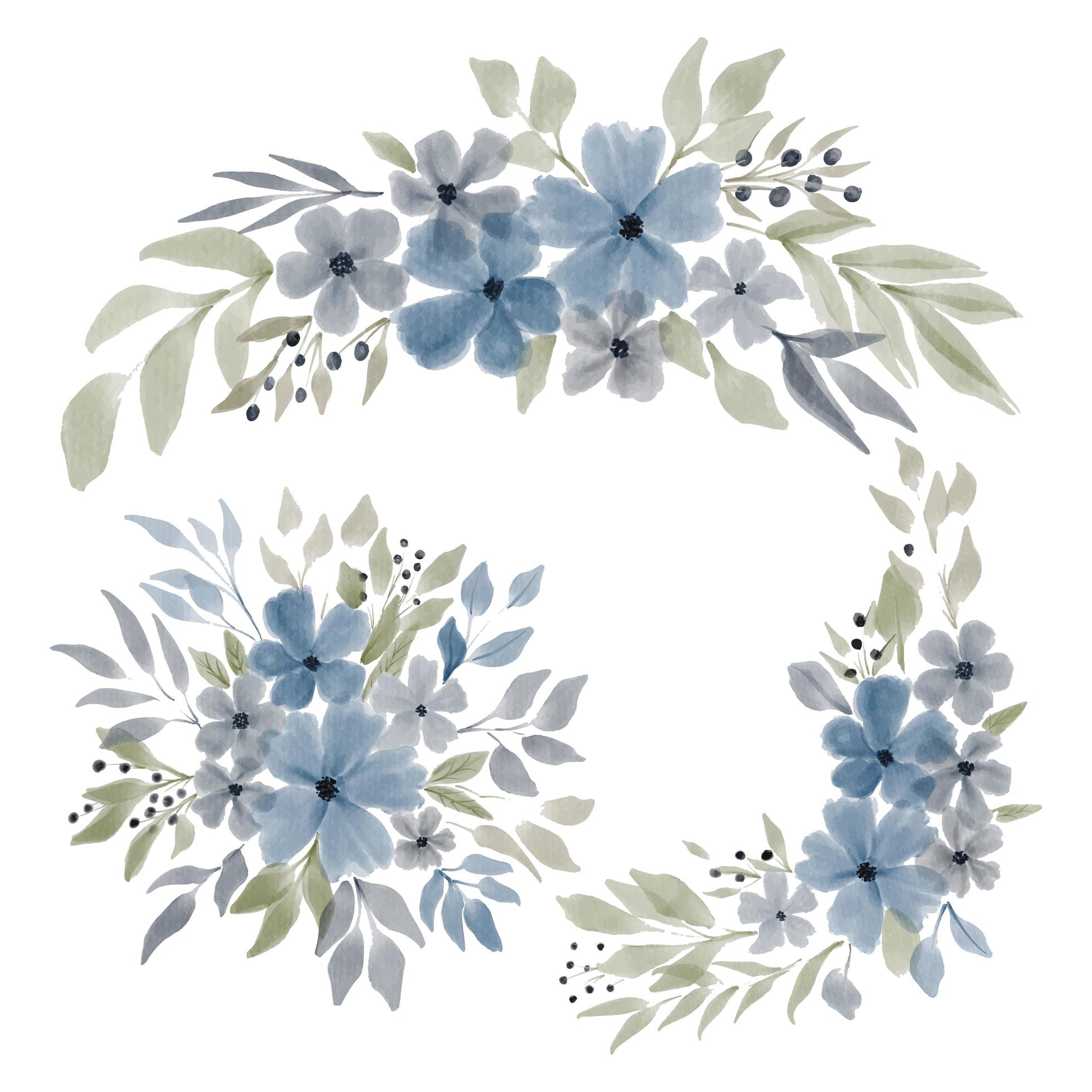 watercolor blue petal flower arrangement Stock Free