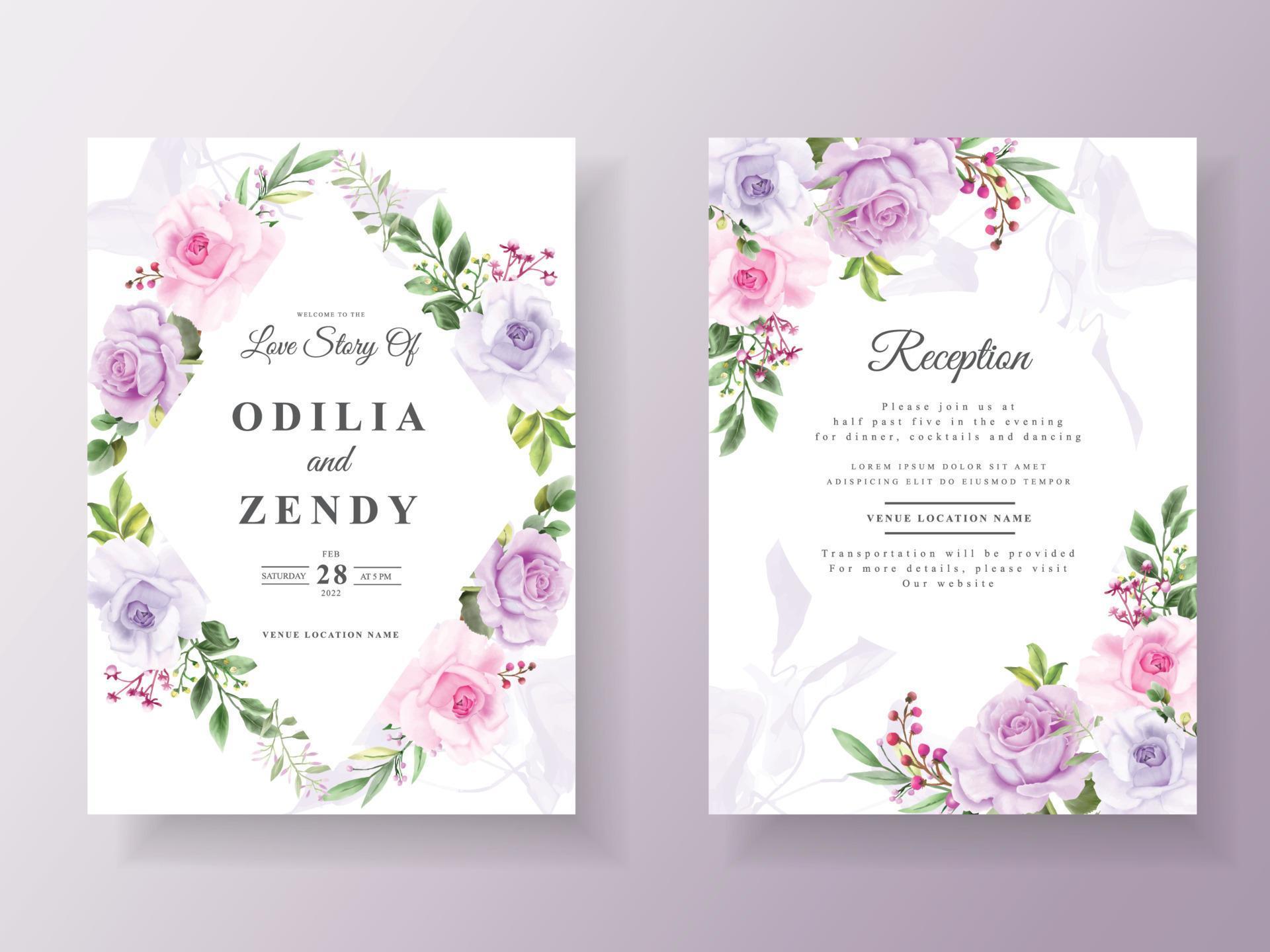 Beautiful purple flowers wedding invitation template Stock Free