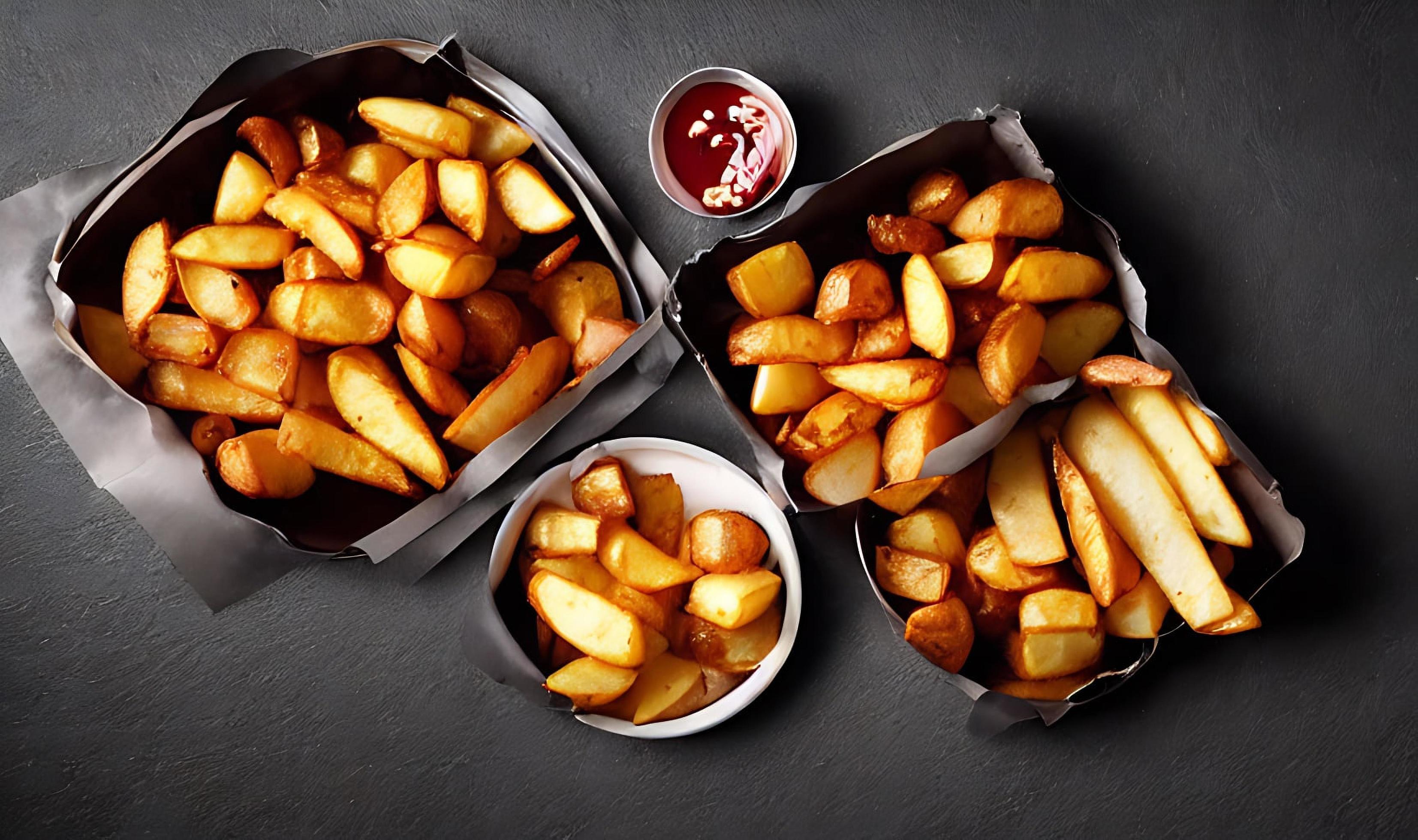 Delicious hot and crispy fried potatoes. Fast food and restaurant products. Stock Free