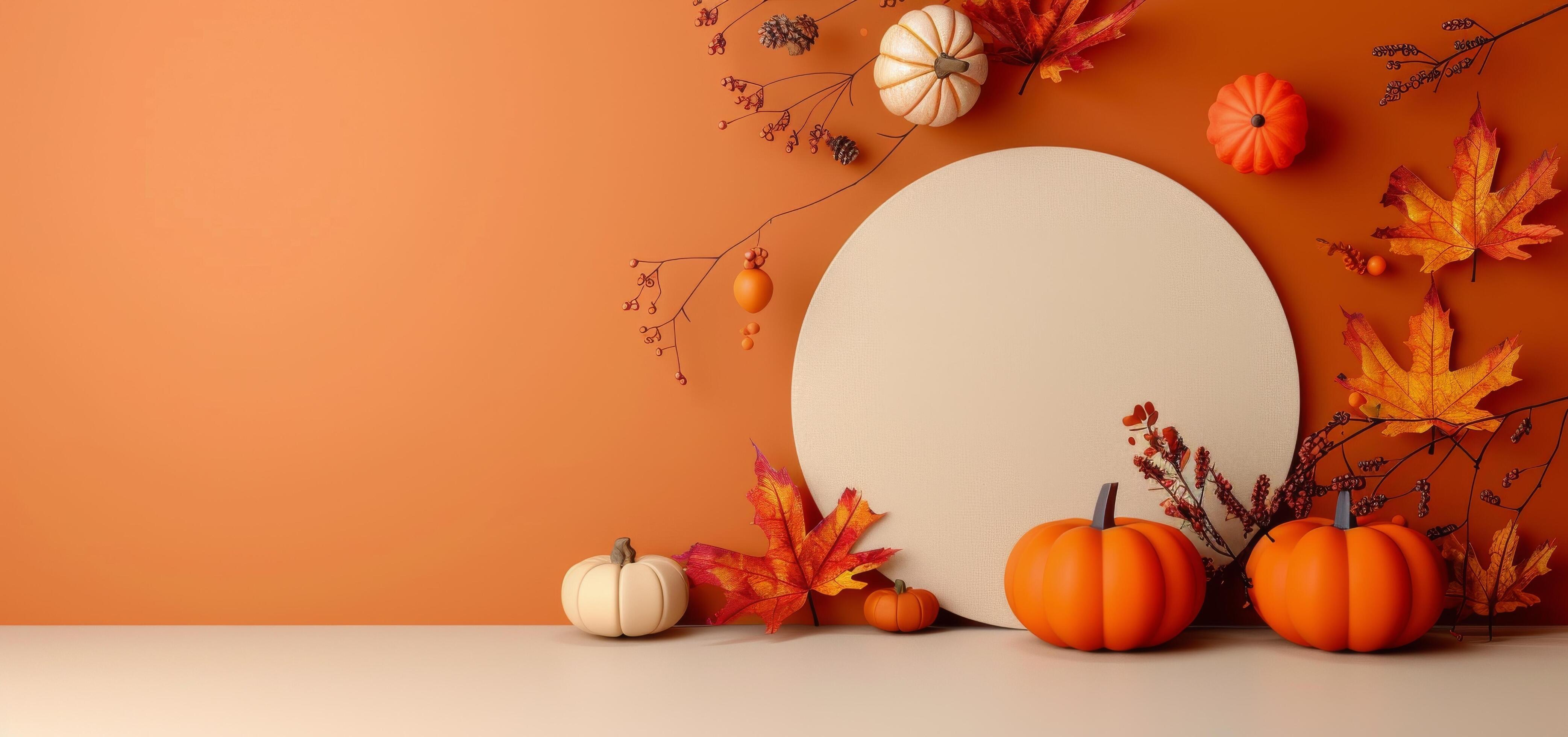 Autumn Decorative Arrangement With Pumpkins and Leaves on a Rustic Background Stock Free