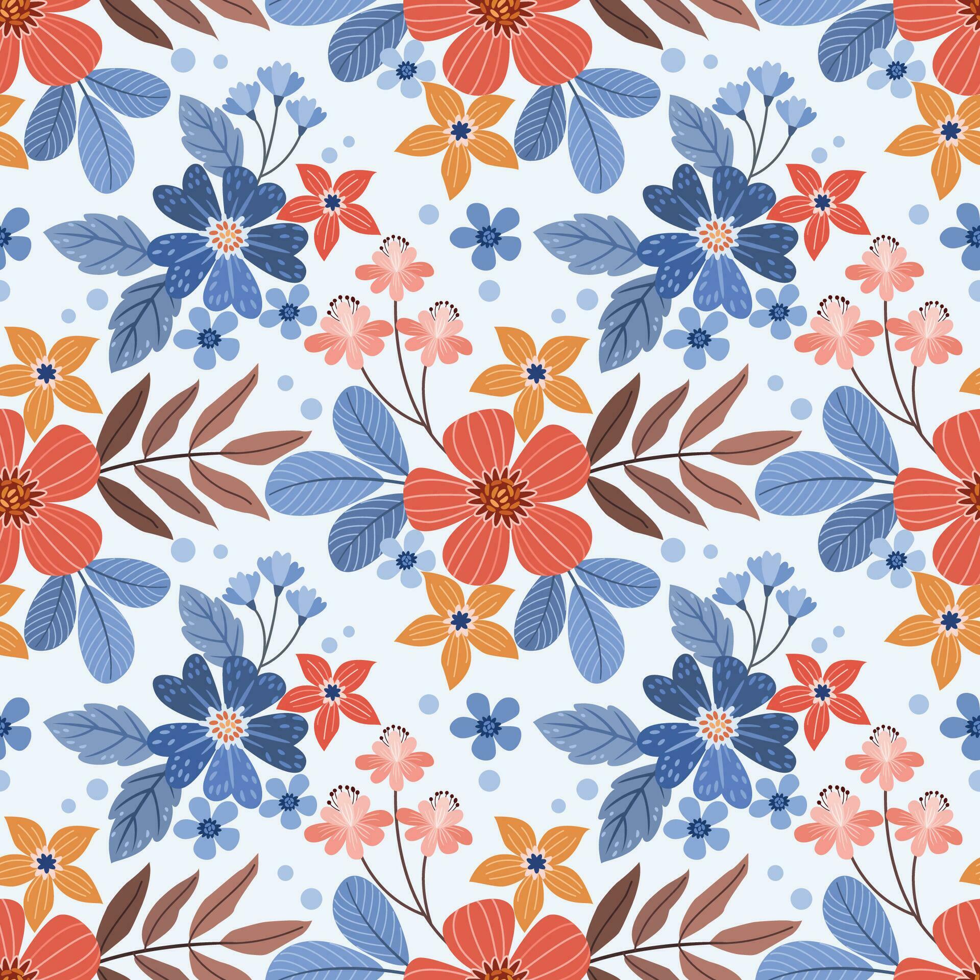 Colorful hand draw flowers seamless pattern. Stock Free