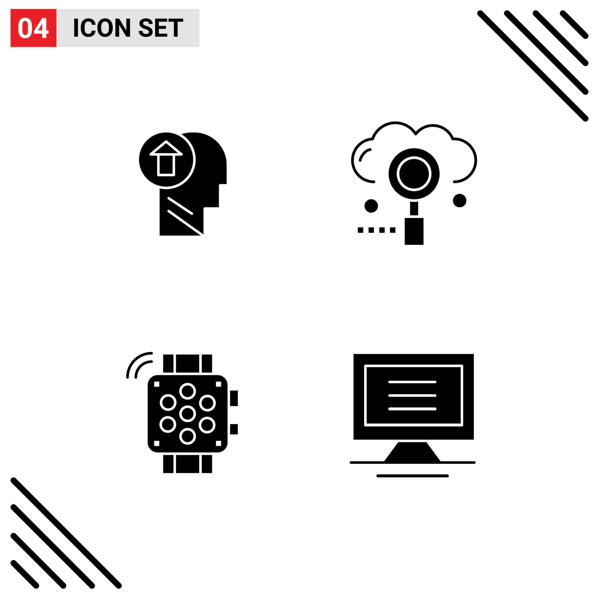 4 Thematic Vector Solid Glyphs and Editable Symbols of arrow optimization knowledge cloud watch Editable Vector Design Elements Stock Free