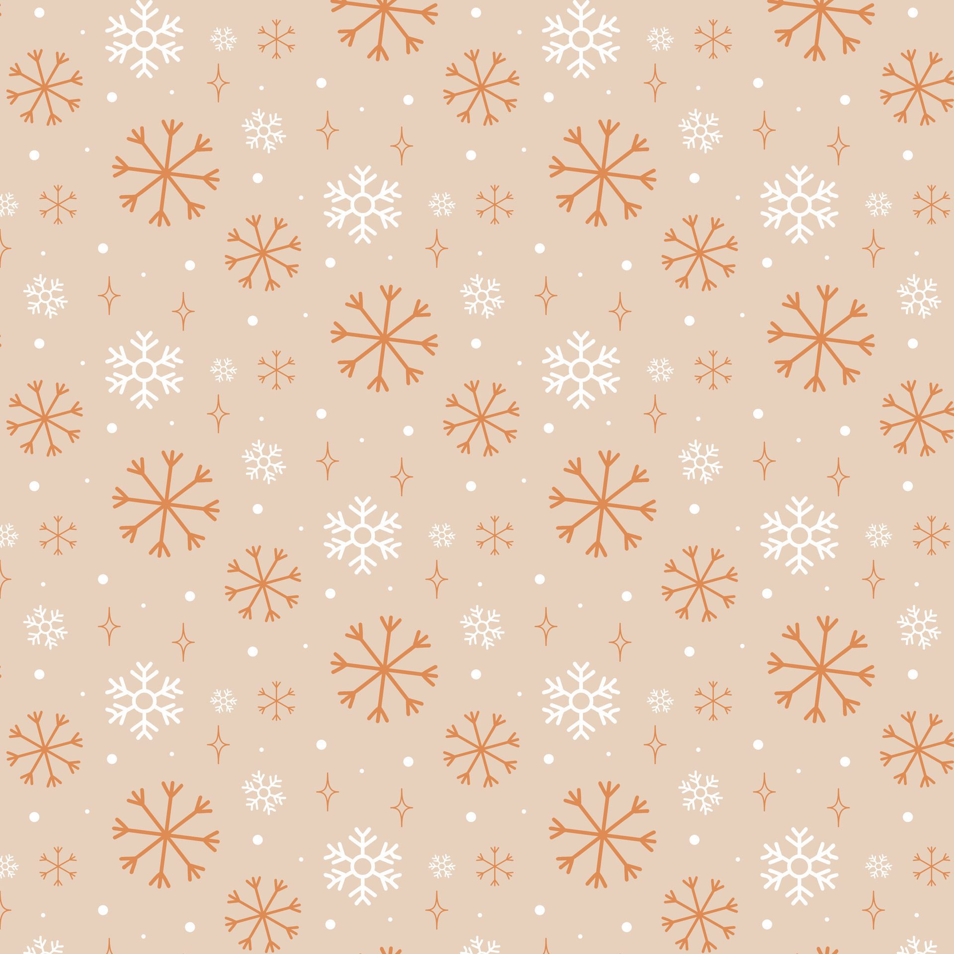 Christmas snowflakes seamless pattern. White and golden snowflakes on beige background. Beautiful modern winter holiday design. Free Vector