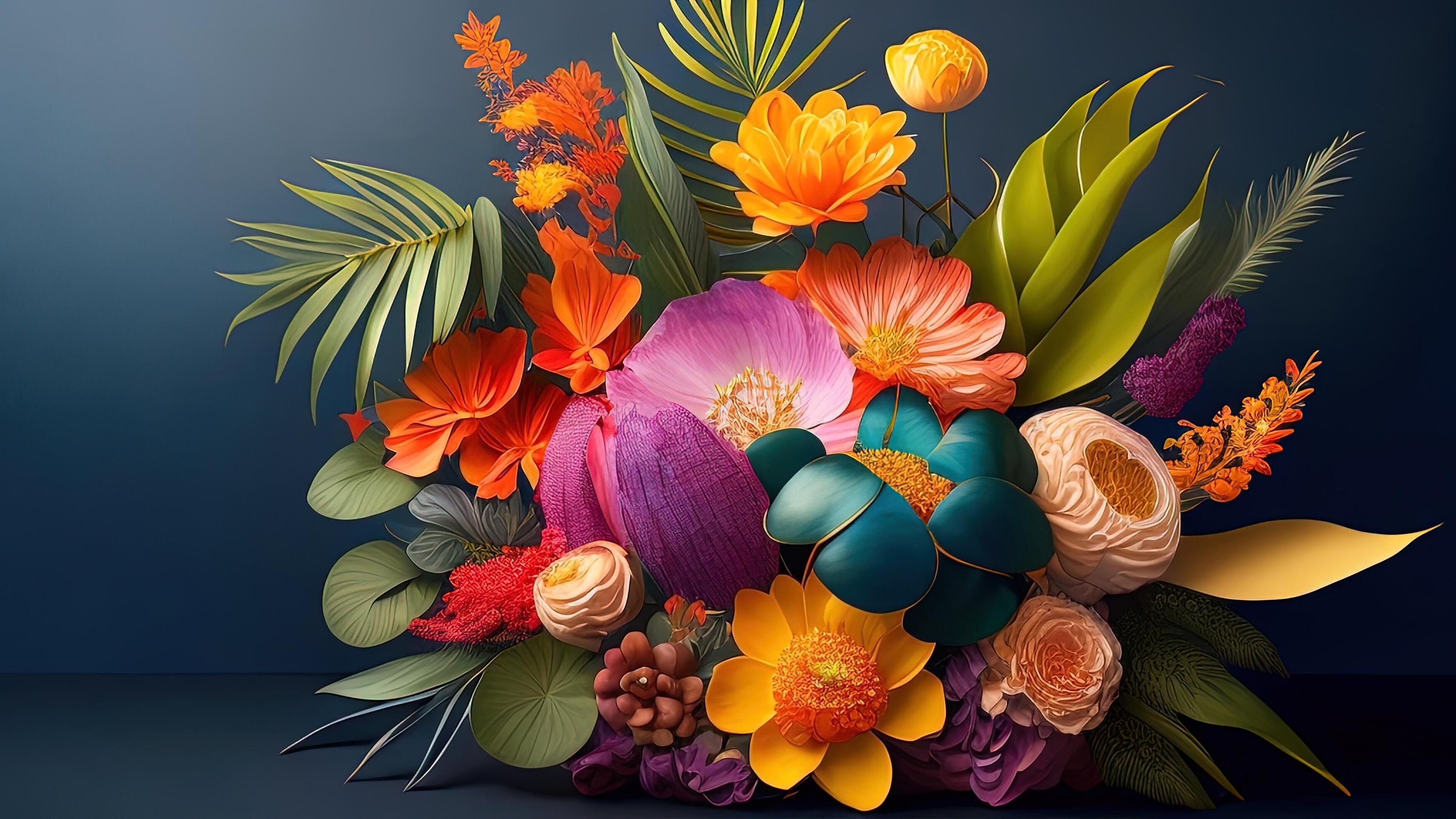 3d illustration of a bouquet of flowers on a dark background. Stock Free