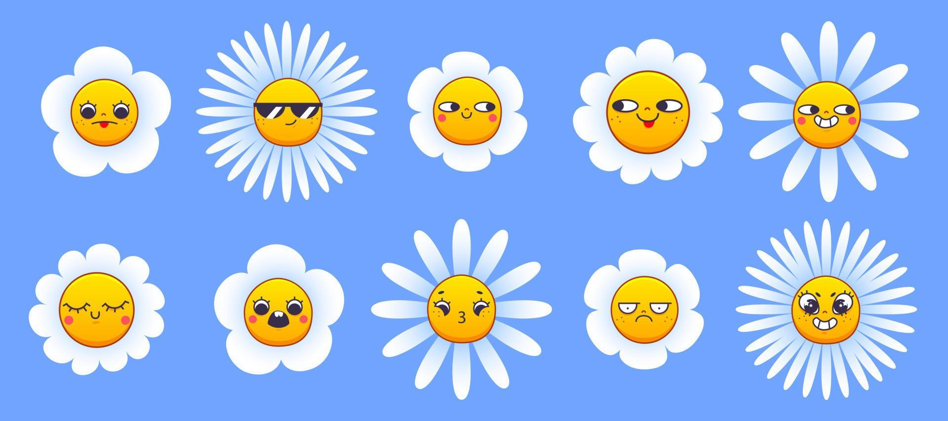 Chamomile flower character cute face vector icon Stock Free