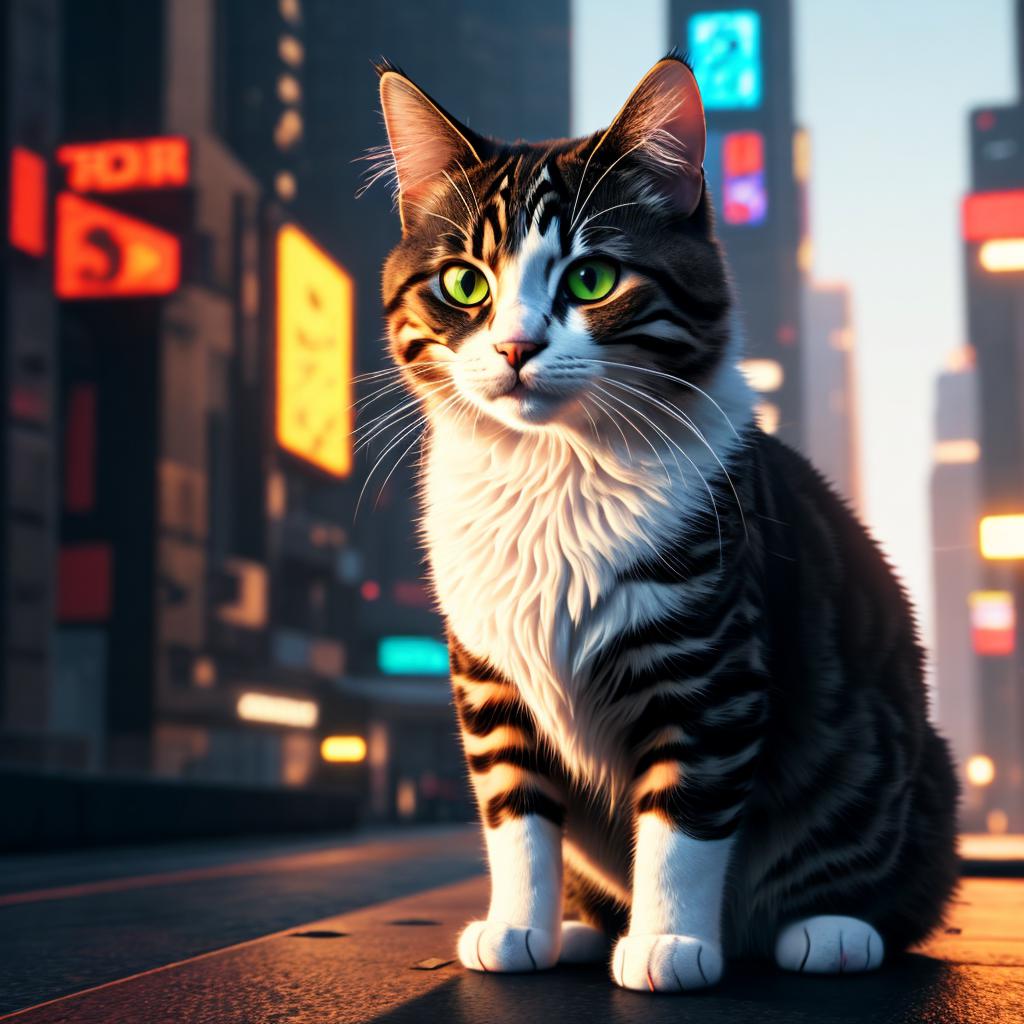 Cat 8K,3D,Ultra-realism 8K,Cyberpunk,Highly detailed,HD by @ai_generated