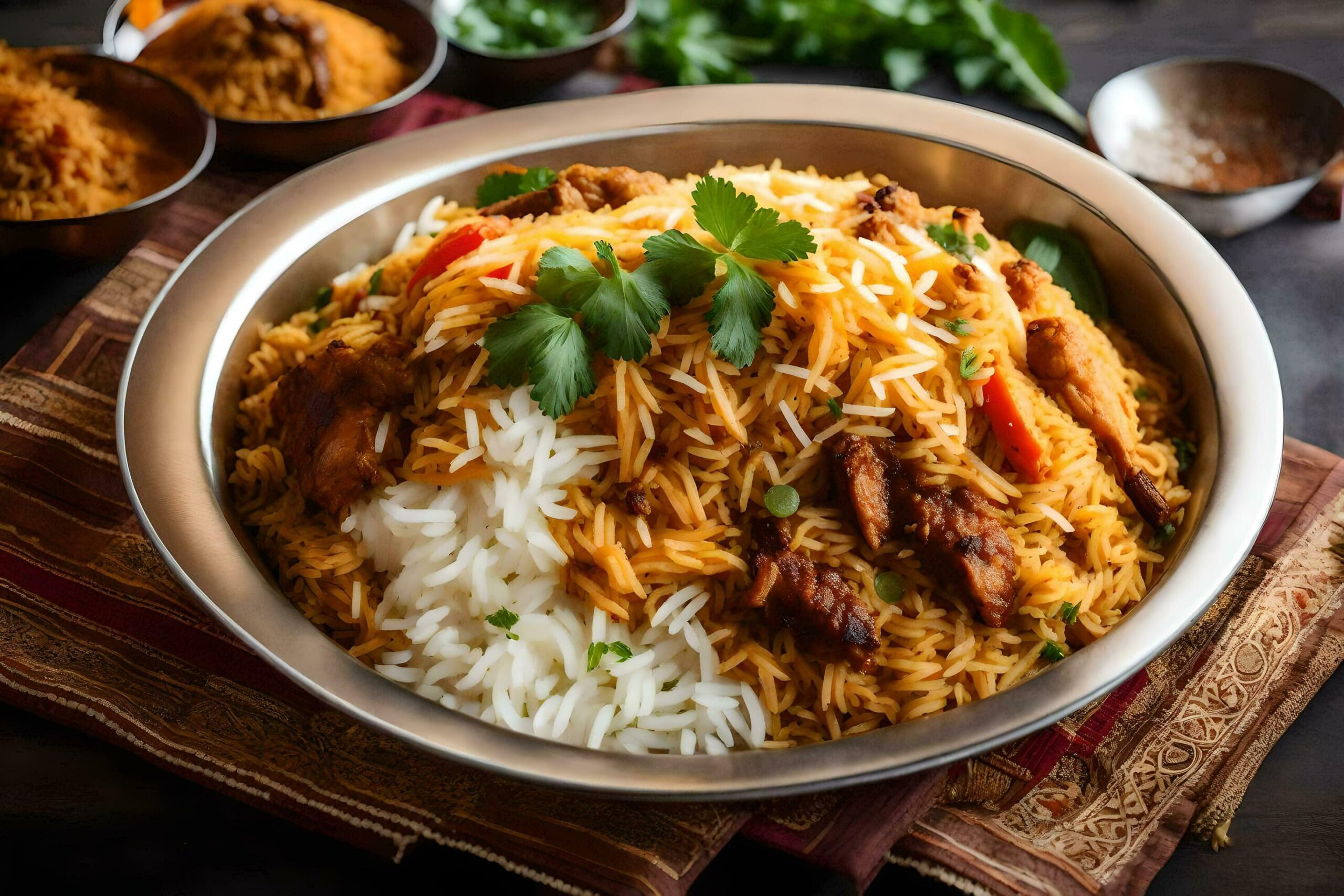 indian biryani with rice and vegetables Free Photo