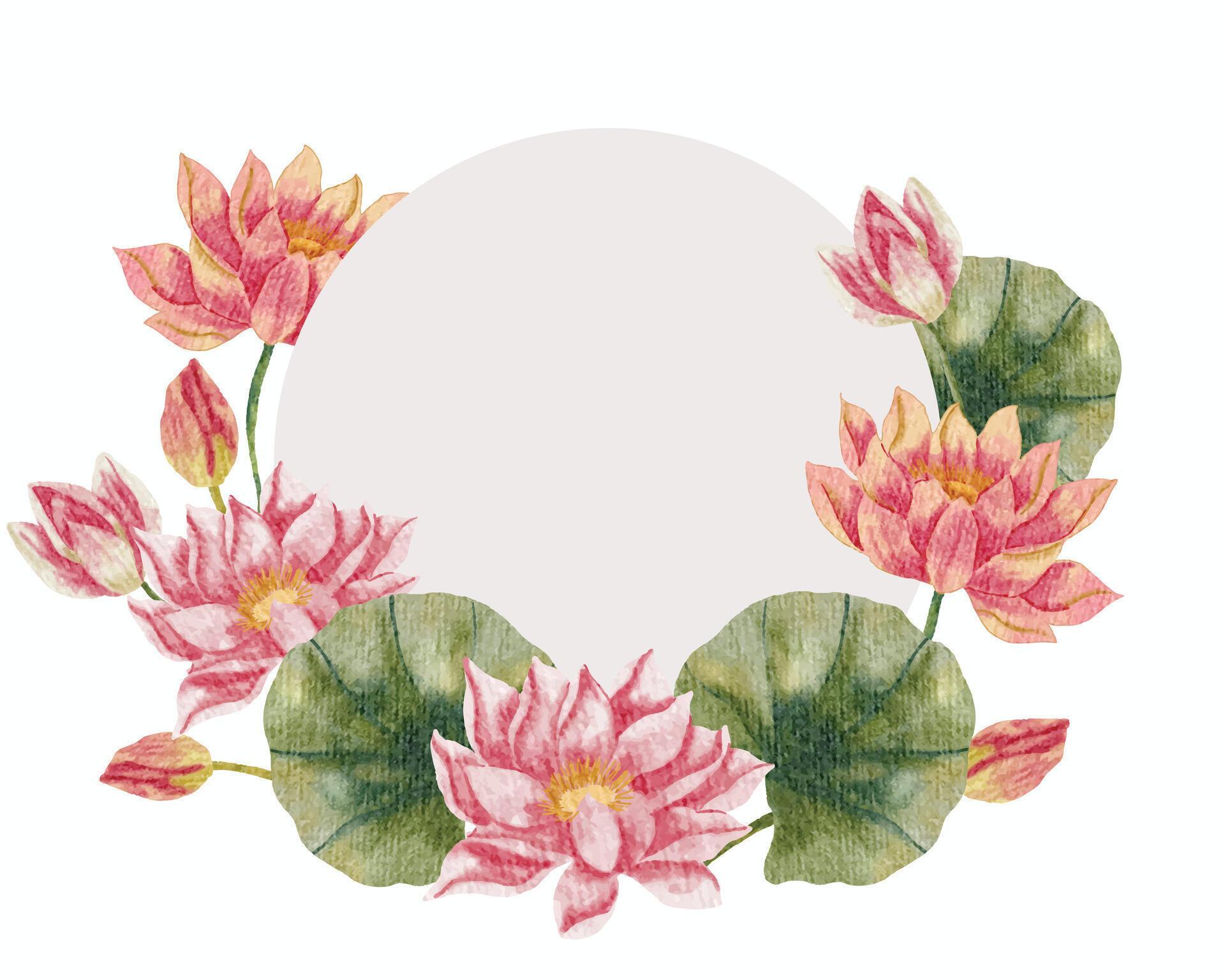 Pink Water Lily Watercolor Flower Wreath Stock Free