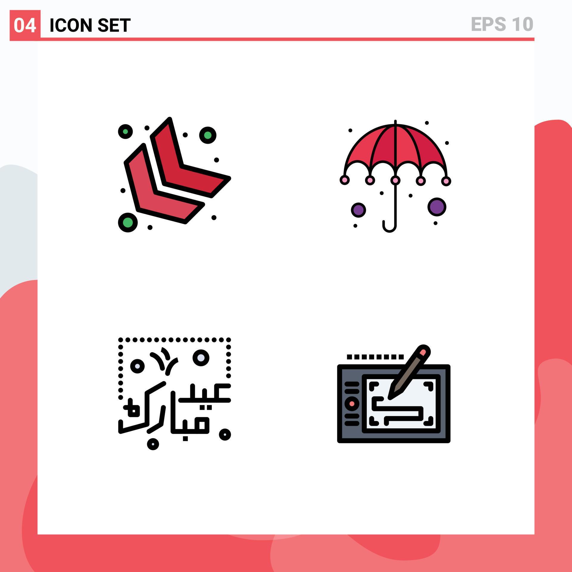 Group of 4 Modern Filledline Flat Colors Set for arrow typography colorful umbrella islam Editable Vector Design Elements Stock Free