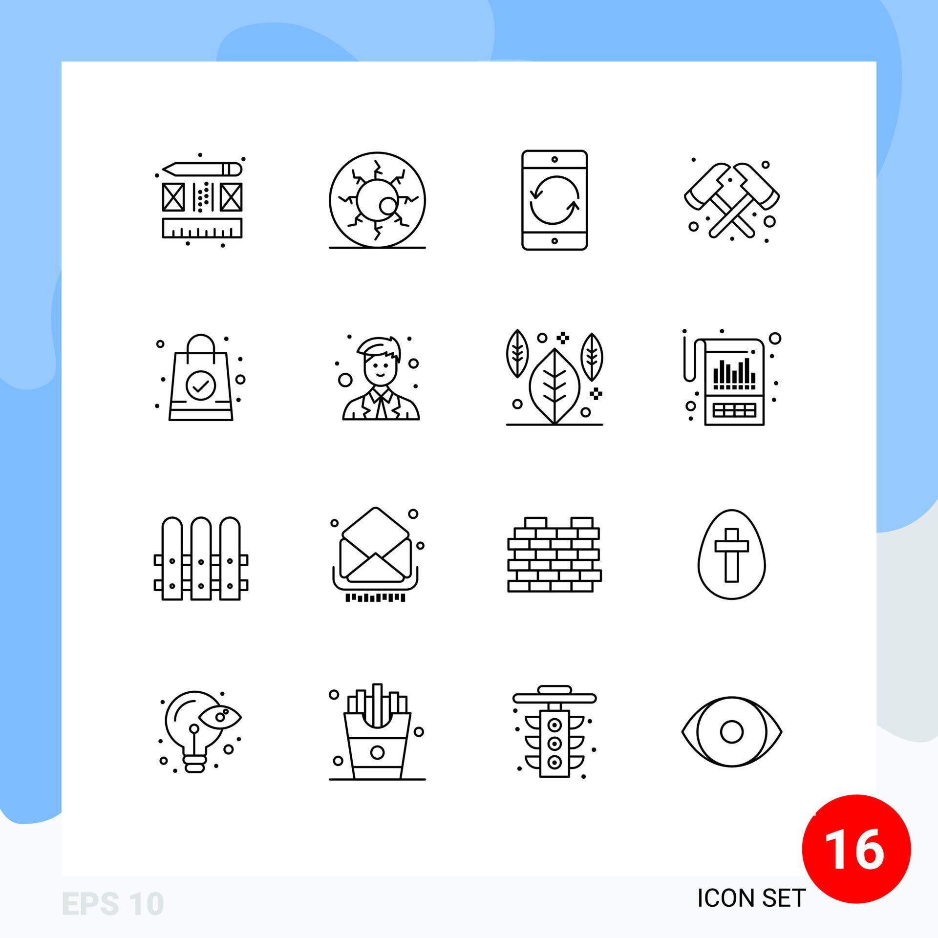 Set of 16 Vector Outlines on Grid for bag firefighter arrow fire mobile Editable Vector Design Elements Stock Free