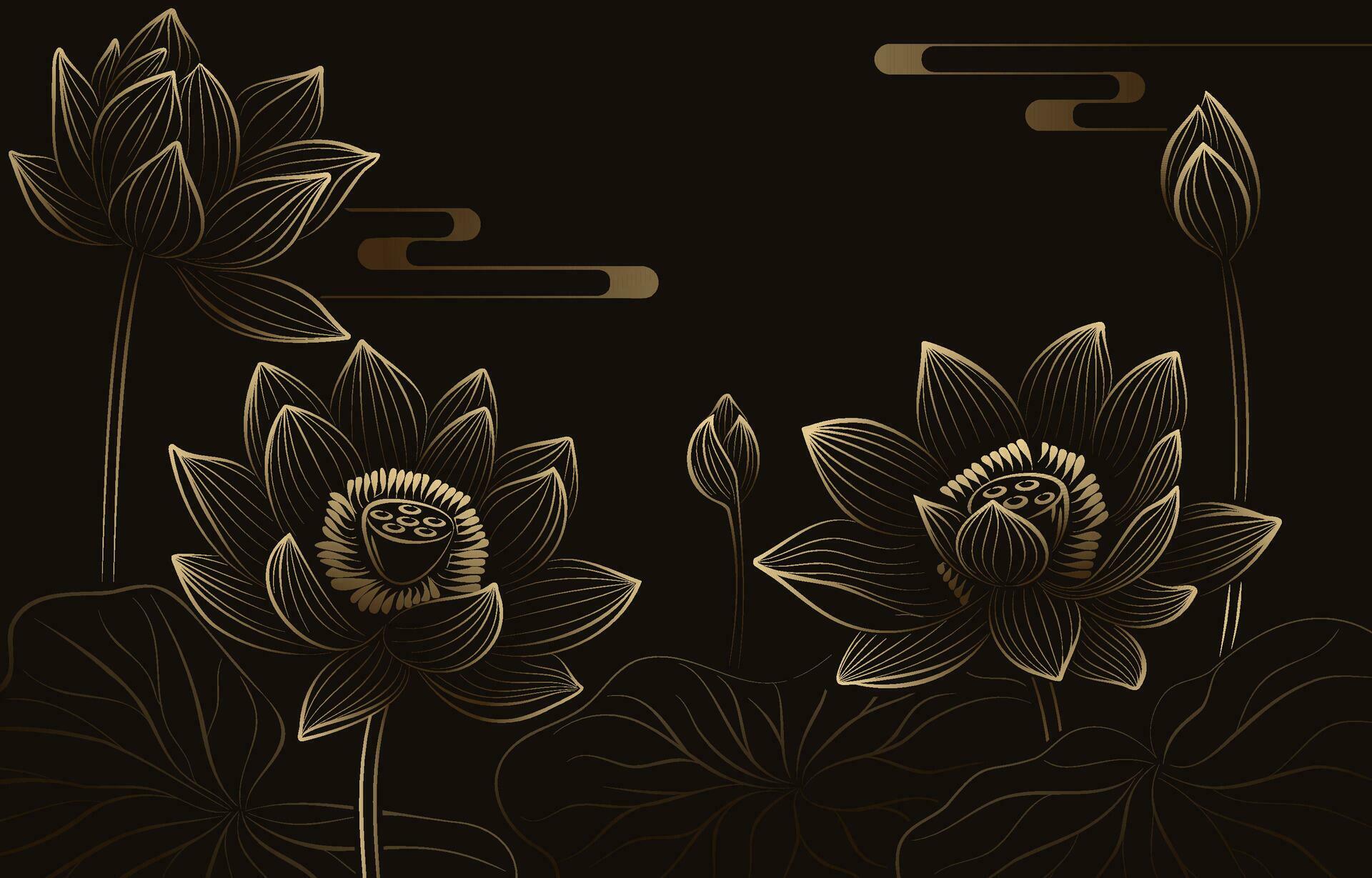 Vector gold linear flower collection Stock Free