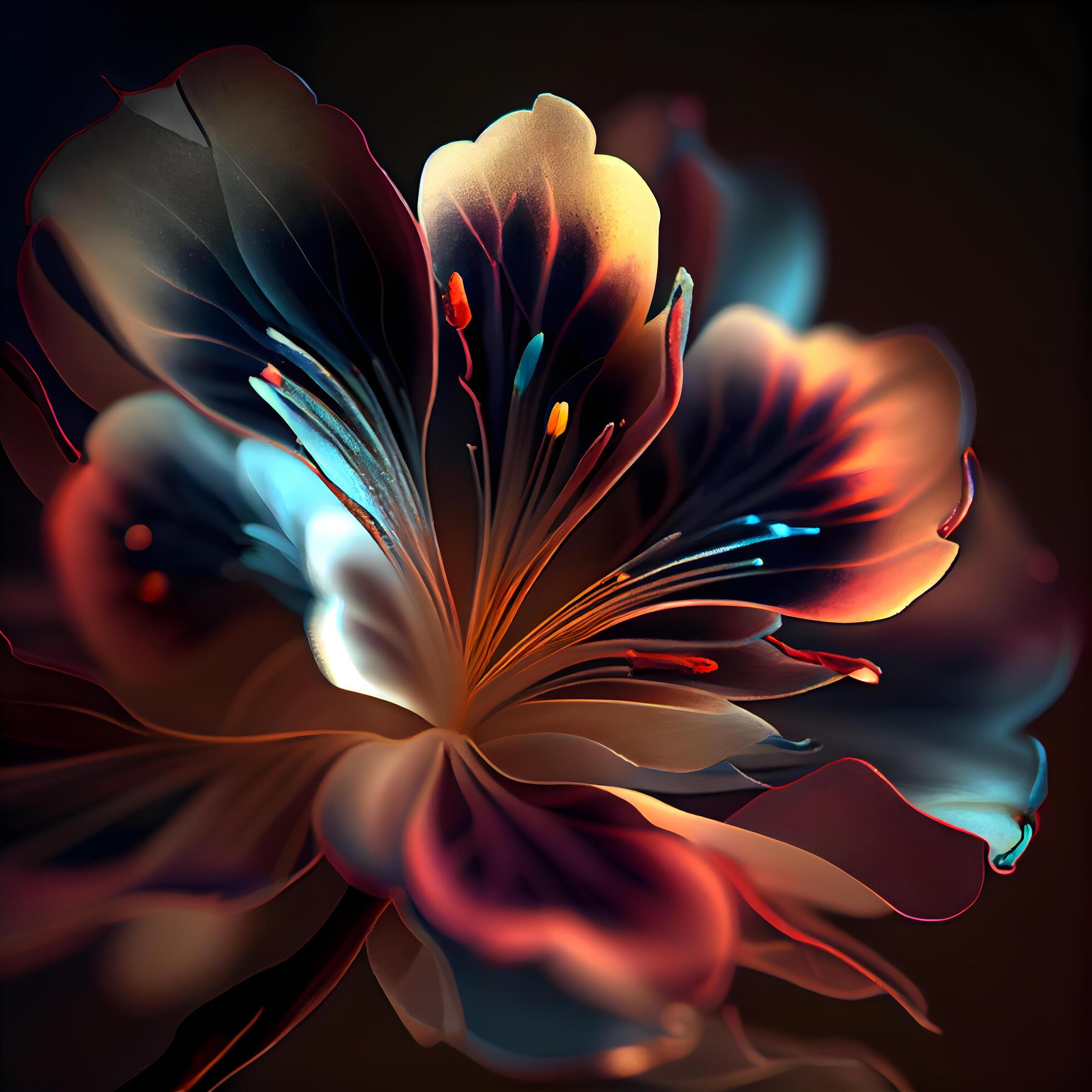 Beautiful multicolor flower on black background. Computer generated graphics., Image Stock Free