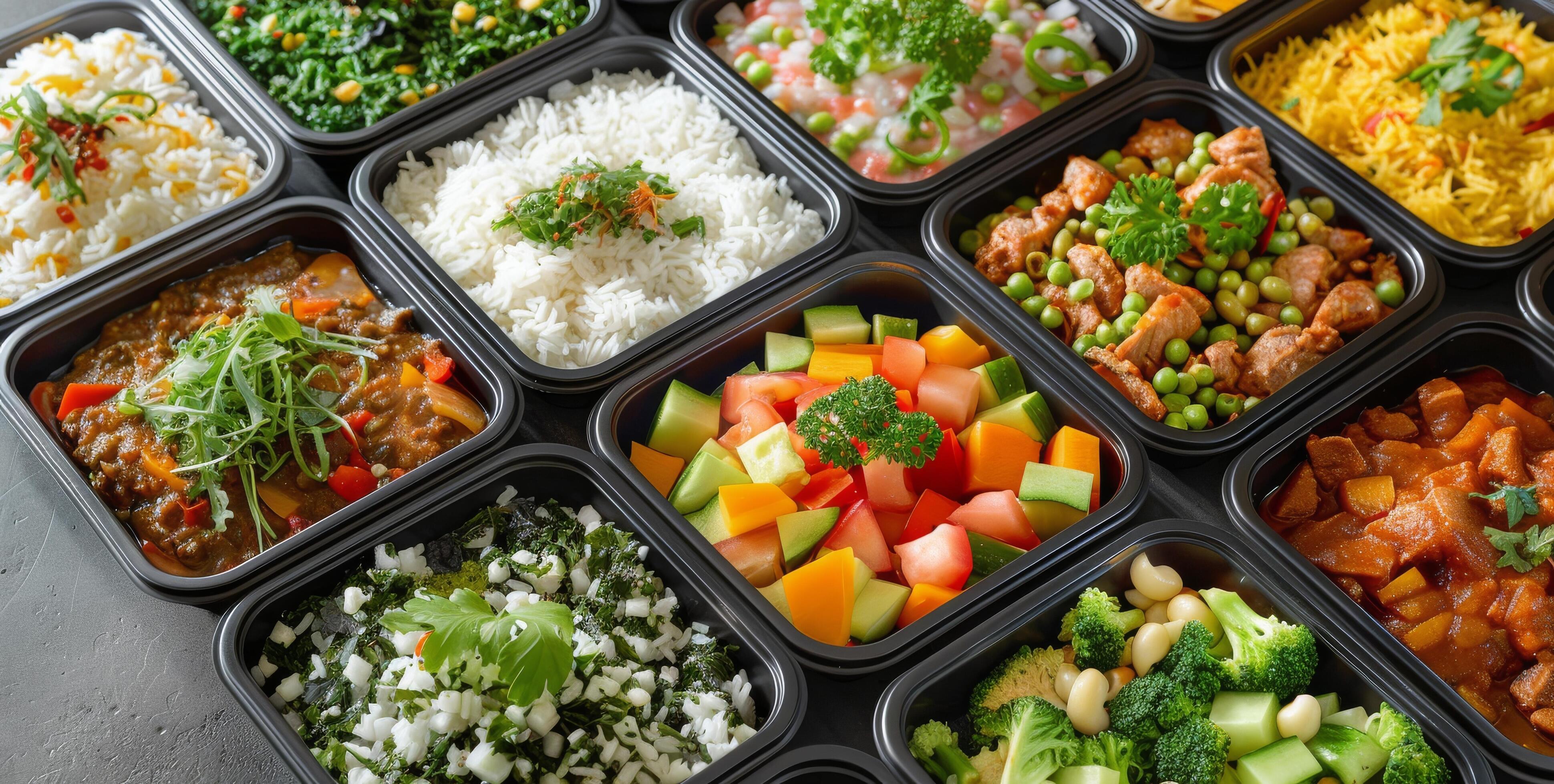 Healthy Meal Prep Containers With Various Dishes for a Week Stock Free