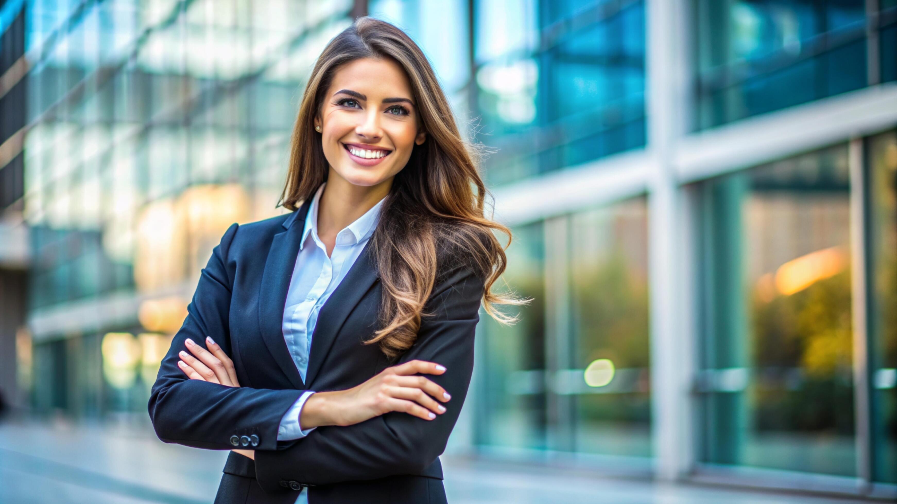 A Young happy pretty smiling professional business woman Stock Free