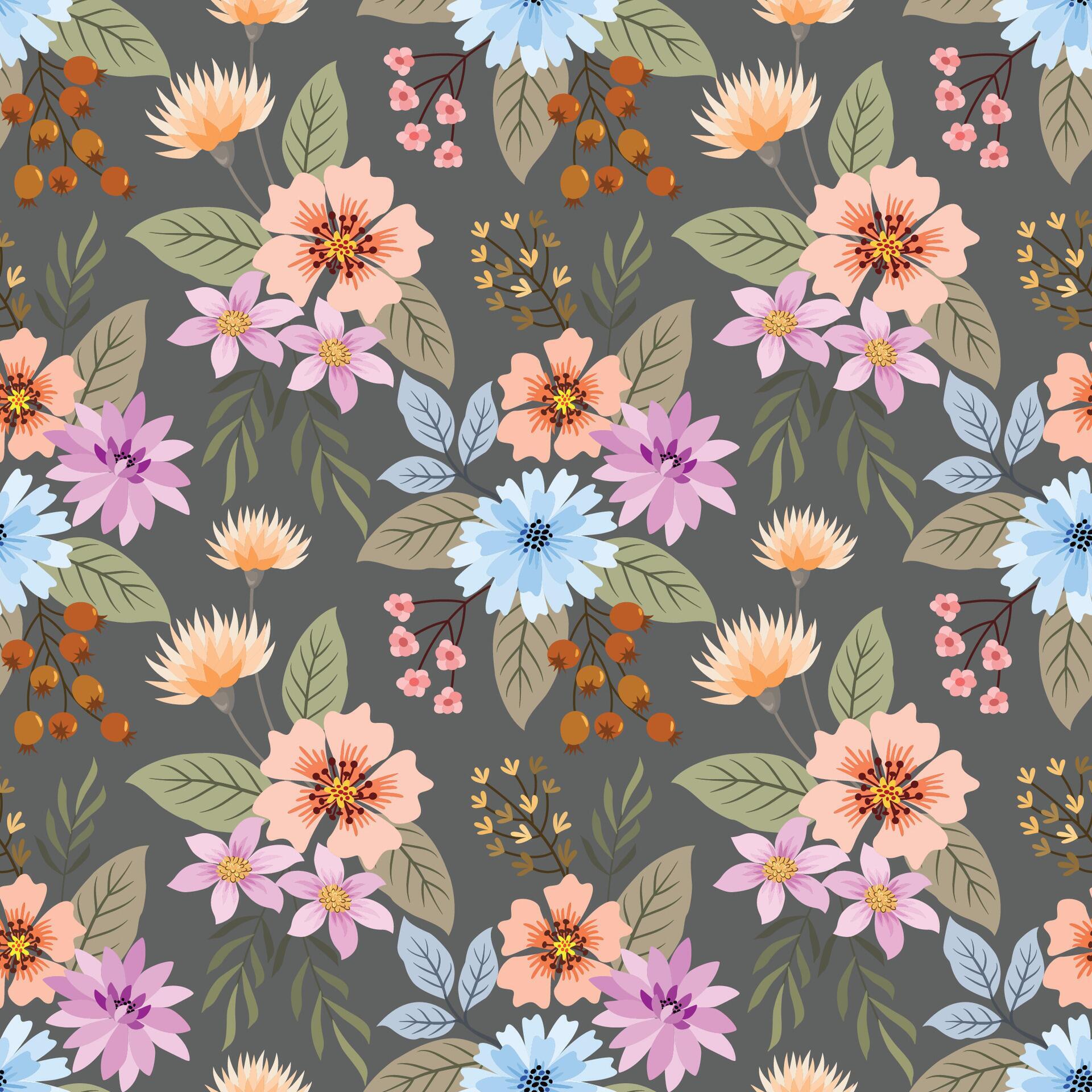 Cute colorful flowers on brown color background seamless pattern. Stock Free