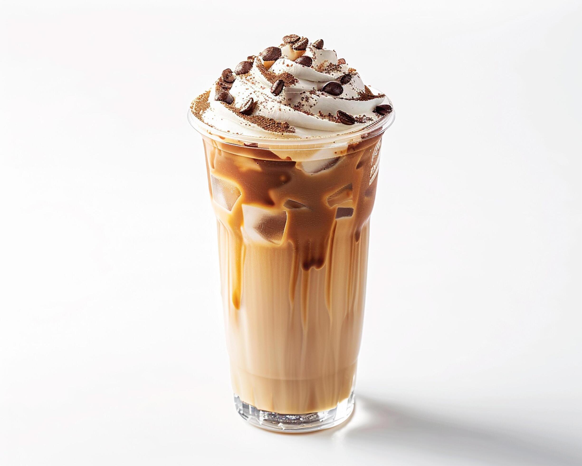 An iced coffee with whipped cream and chocolate chips Stock Free