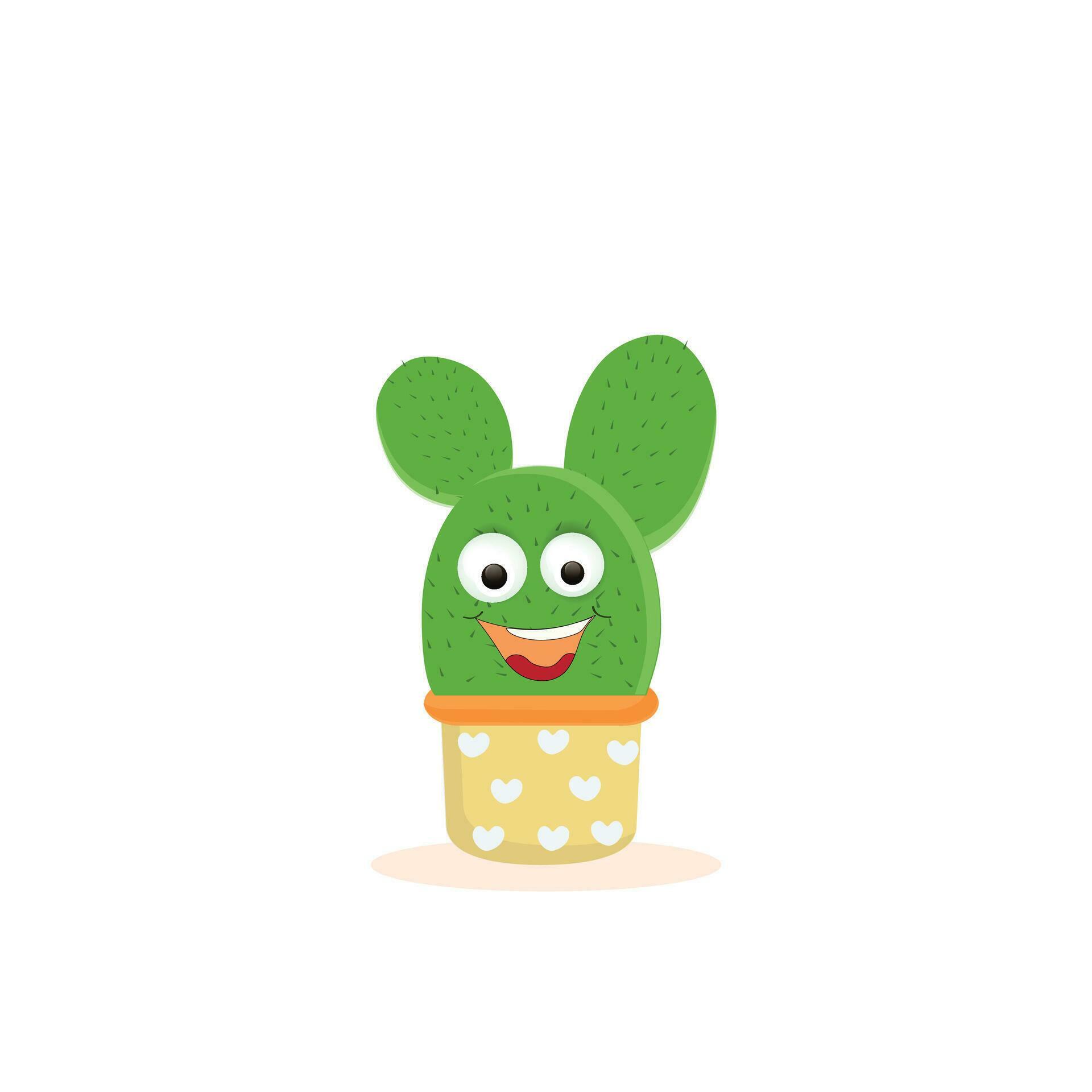 Cartoon cute cactus mascot, Potted cactus characters sett, funny cacti in flower pot with different emotions vector Illustrations on a white background Stock Free