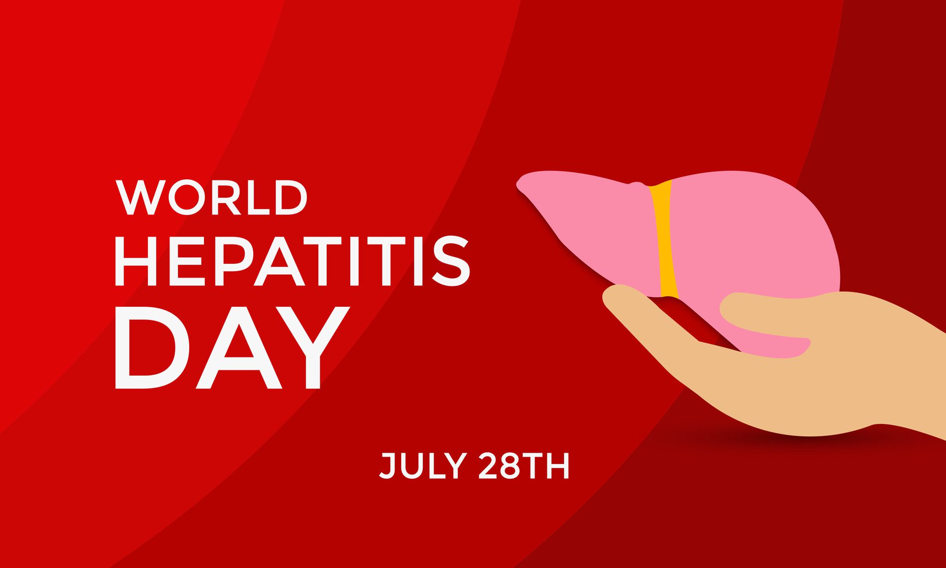 illustration of World Hepatitis Day ,July 28. Hand with liver and ribbon design illustration. Banner poster, flyer and background design. Free Vector