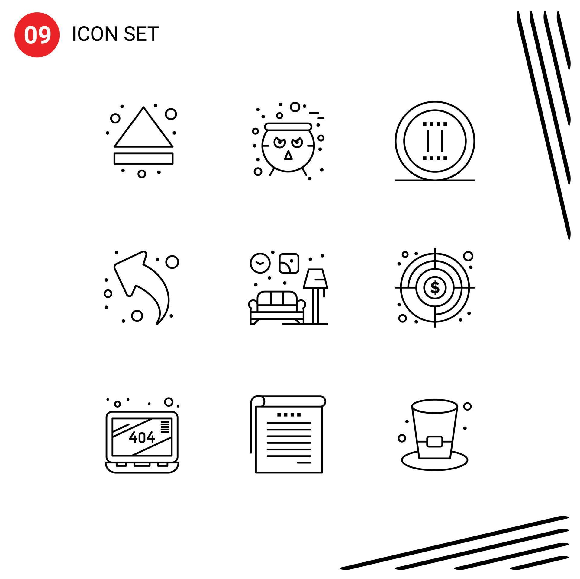 Group of 9 Modern Outlines Set for living left movie up arrow Editable Vector Design Elements Stock Free