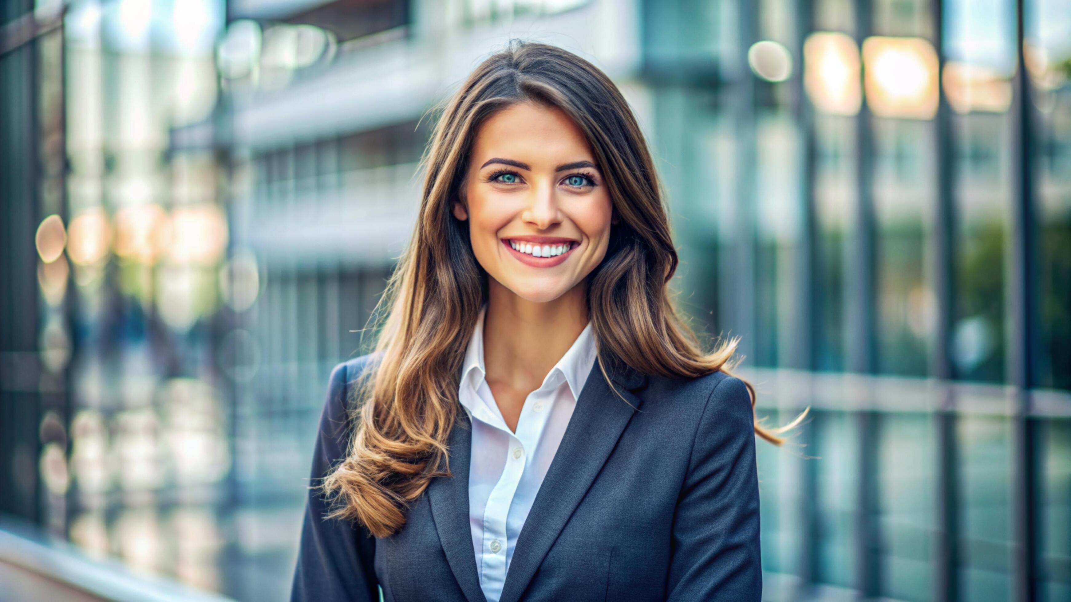 A Young happy pretty smiling professional business woman Stock Free