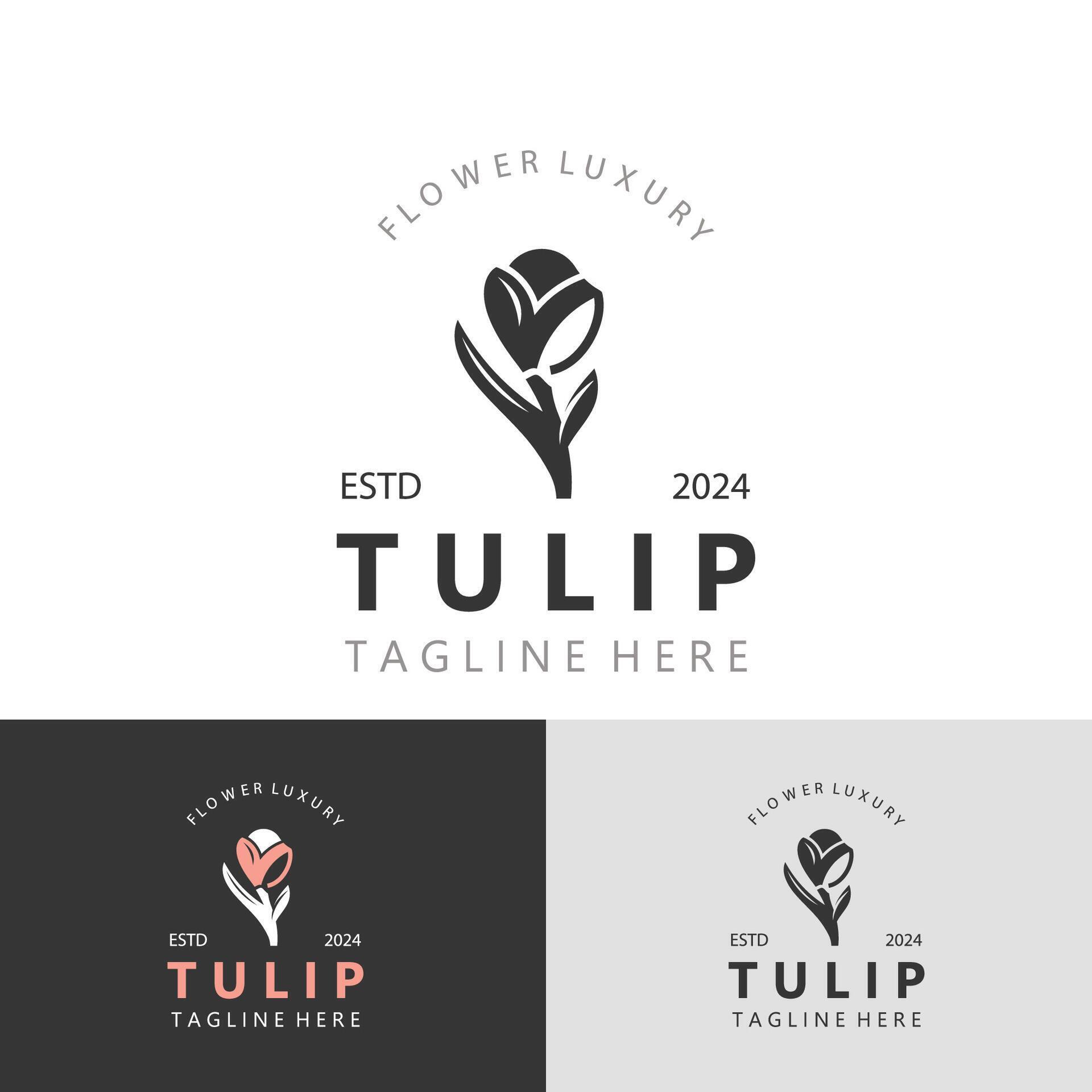 Tulip Flower logo with leaves design, suitable for fashion, beauty spa and boutique emblem business Stock Free