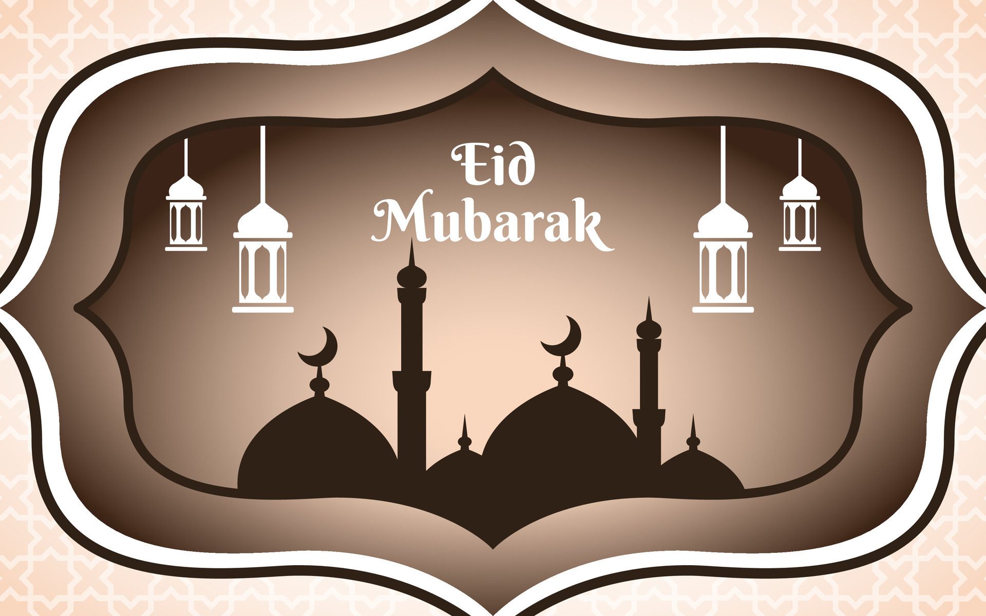 eid al fitr template banner with mosque silhouette and lantern hanging ornament, ramadan mubarak vector Free Vector