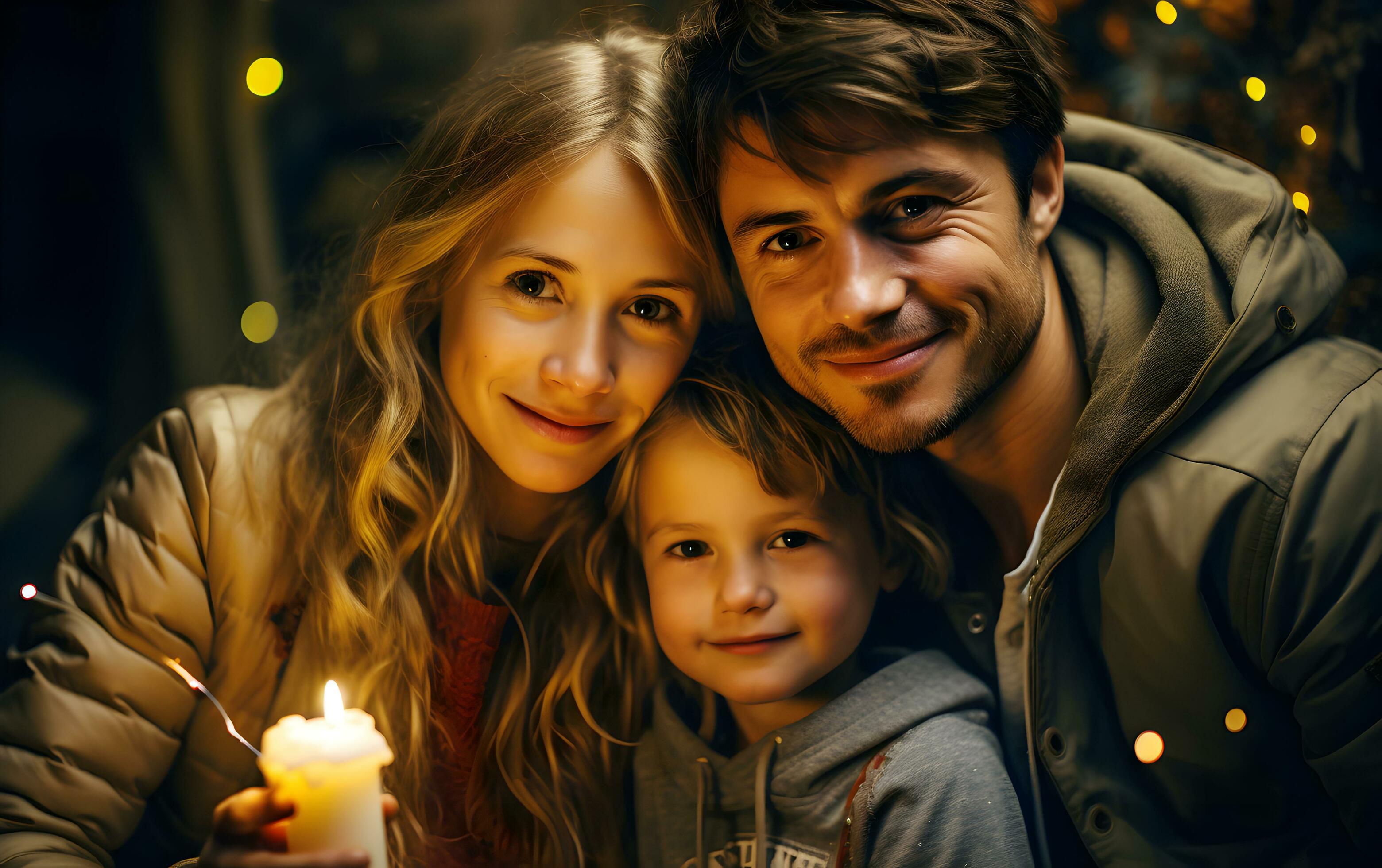 Father and mother with kid daughter baby are happy for cake birthday. Happiness of family love. AI Generated Stock Free