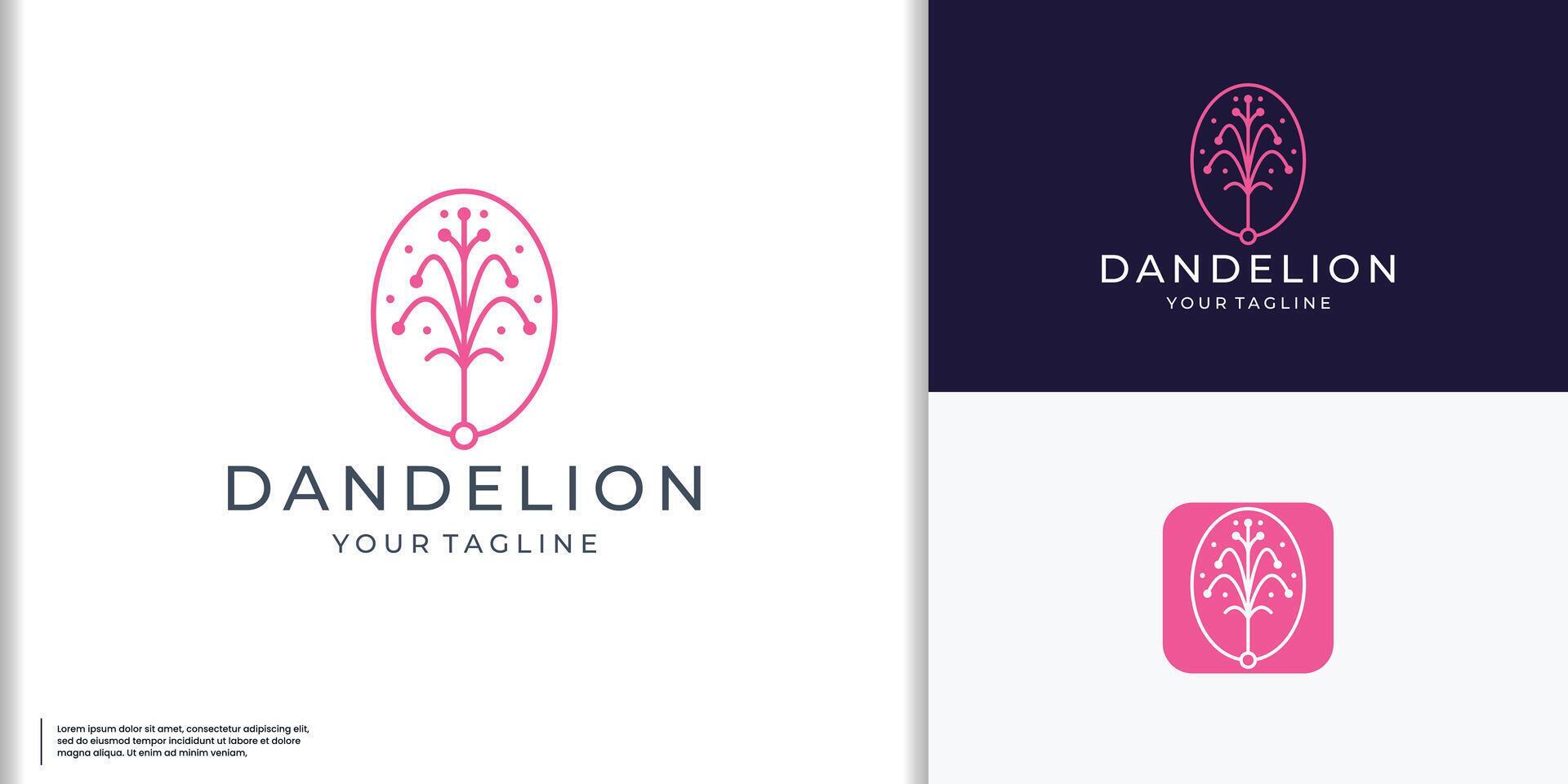 dandelion flower pink line art style logo vector illustration. Stock Free