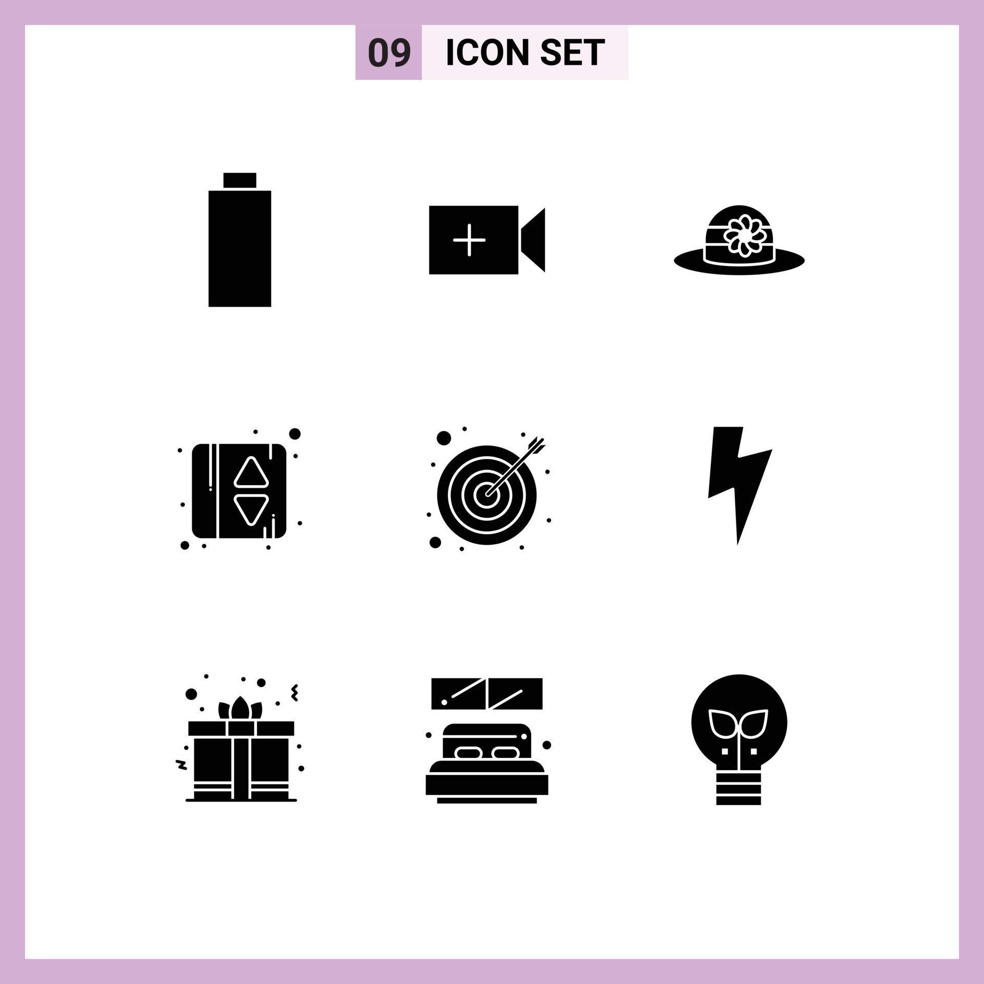 User Interface Pack of 9 Basic Solid Glyphs of ui power cap target arrow Editable Vector Design Elements Stock Free