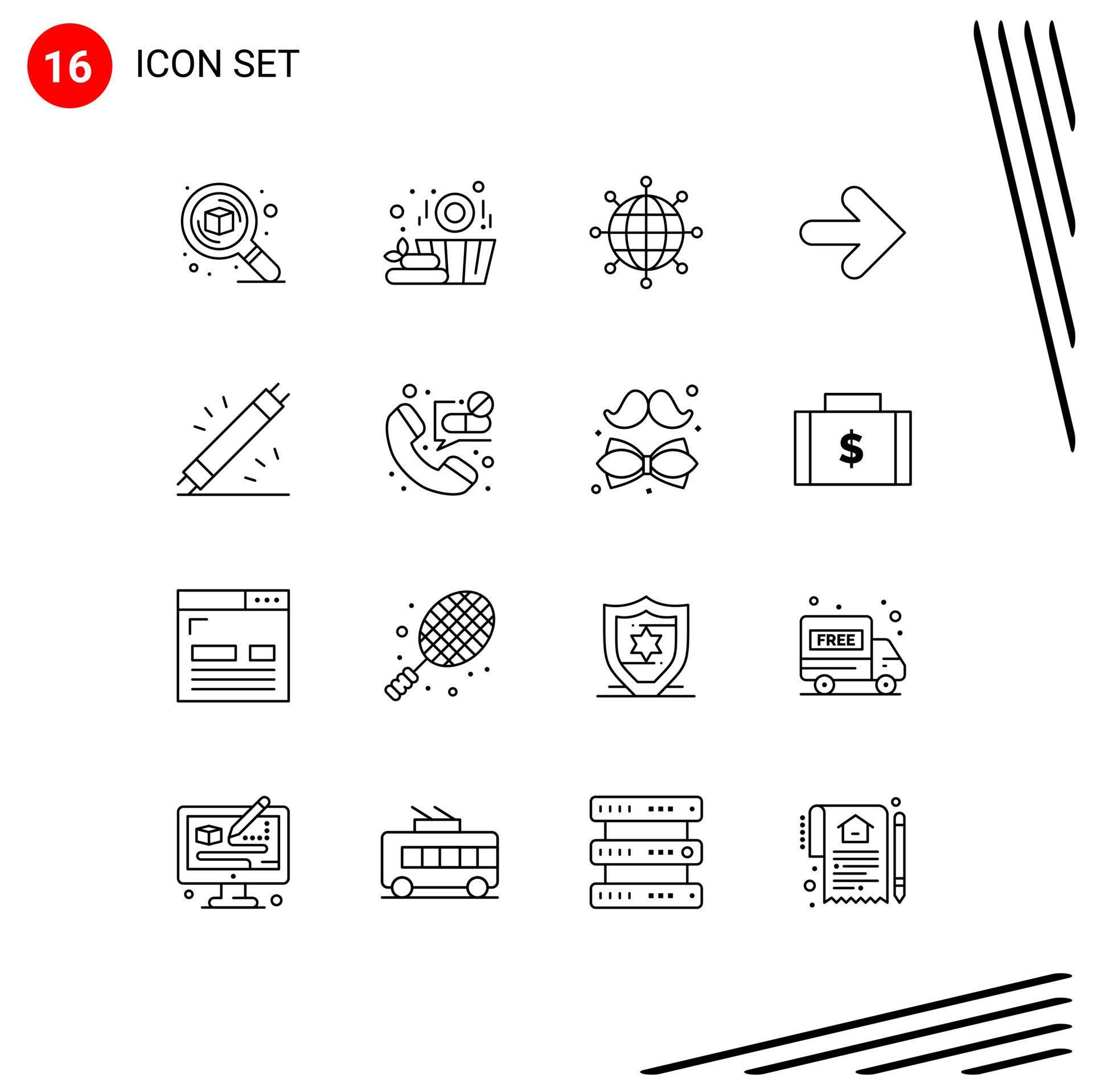 Mobile Interface Outline Set of 16 Pictograms of electric right business arrows arrow Editable Vector Design Elements Stock Free