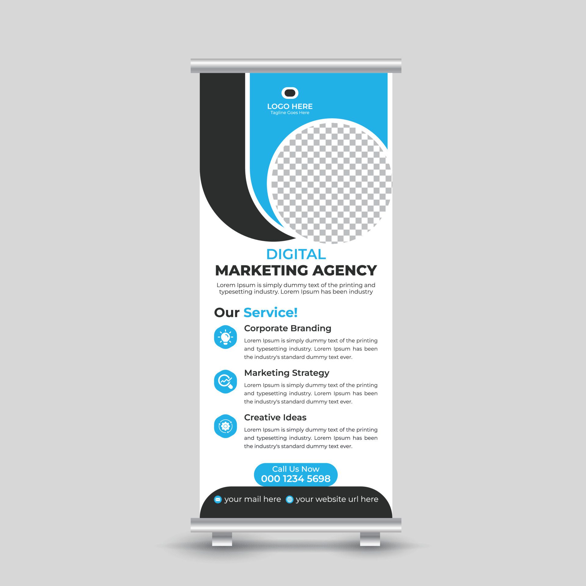 
									Professional marketing roll up banner design template for your business Free Vector Free Vector