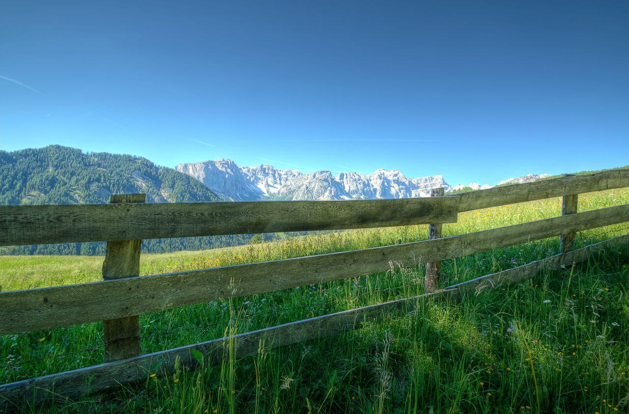 Green Fields Fence Mountain Blue Sky Stock Free