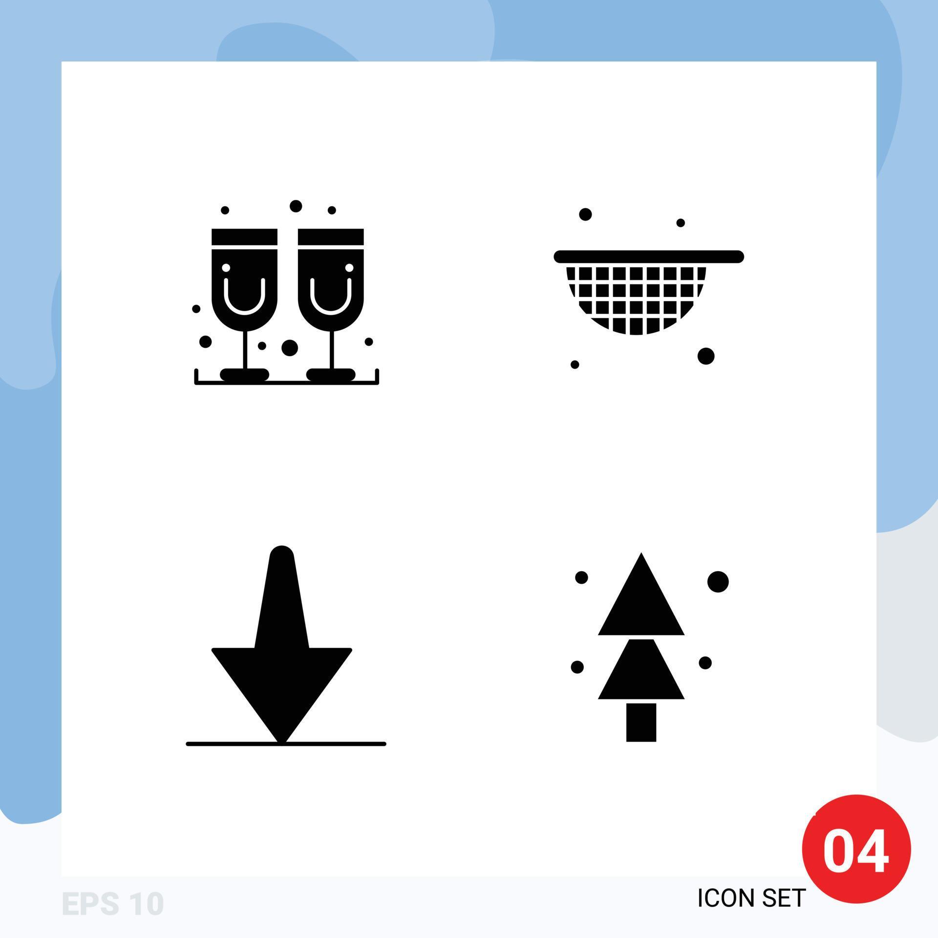 Pack of 4 creative Solid Glyphs of glass forest strainer arrow spruce Editable Vector Design Elements Stock Free