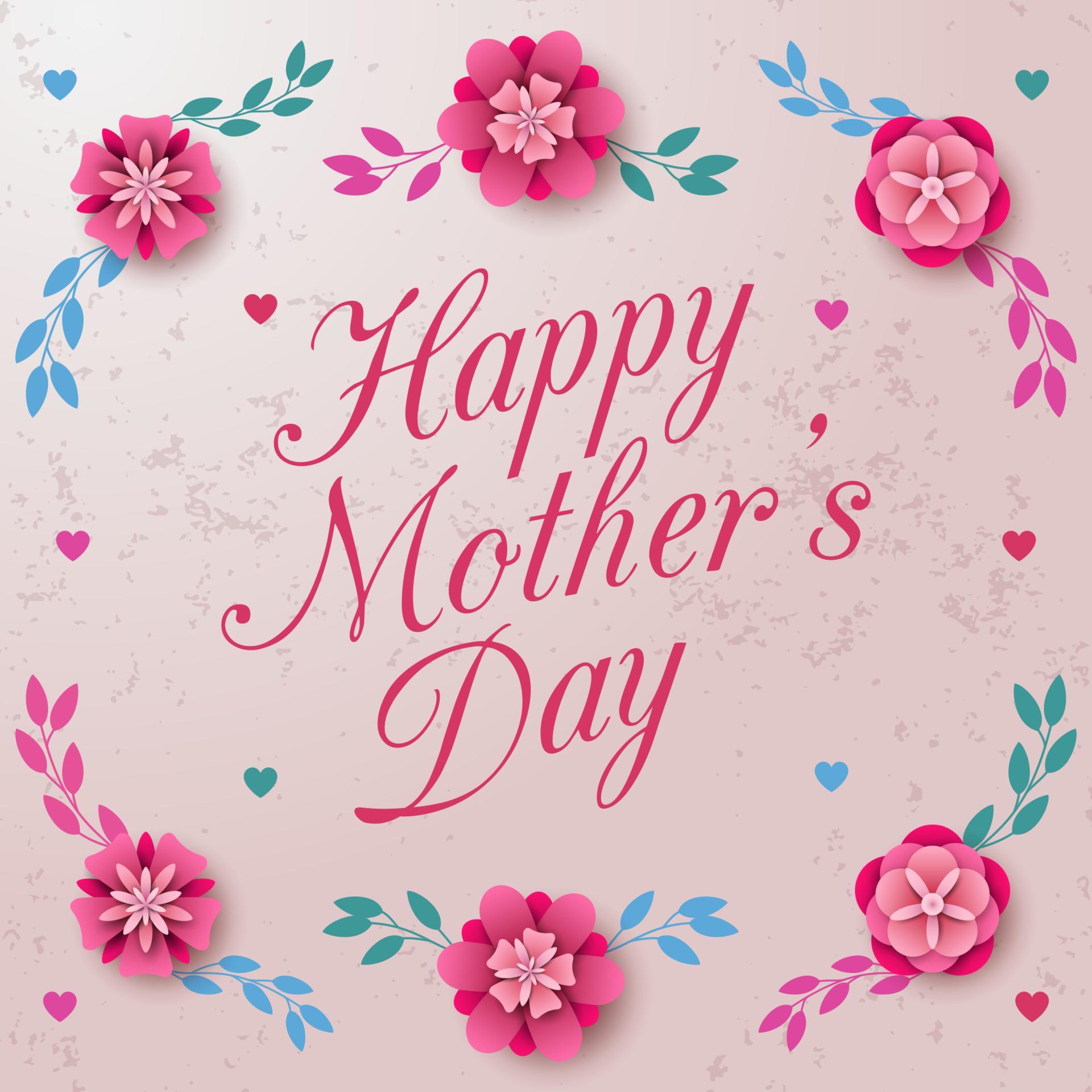 Happy Mother’s Day with rose flowers and hearts Stock Free