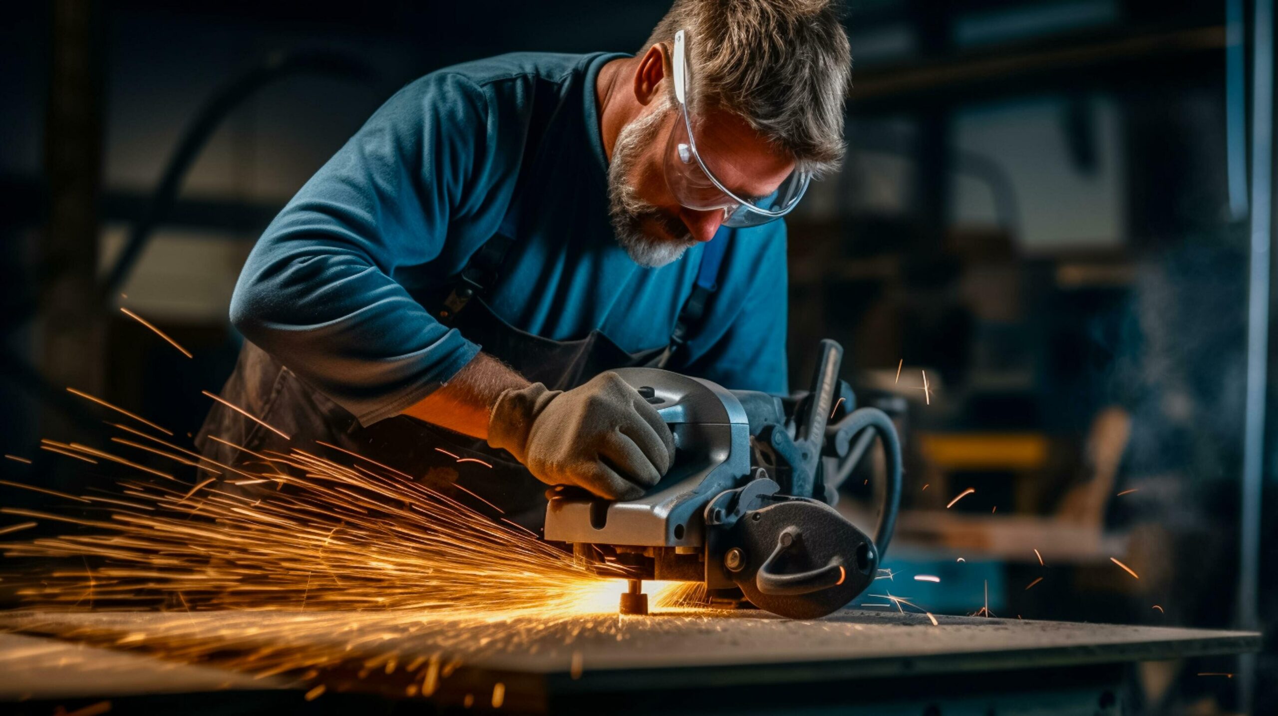 
									photo man holding angle grinder and polishing metal with sparks.AI Generated Free Photo