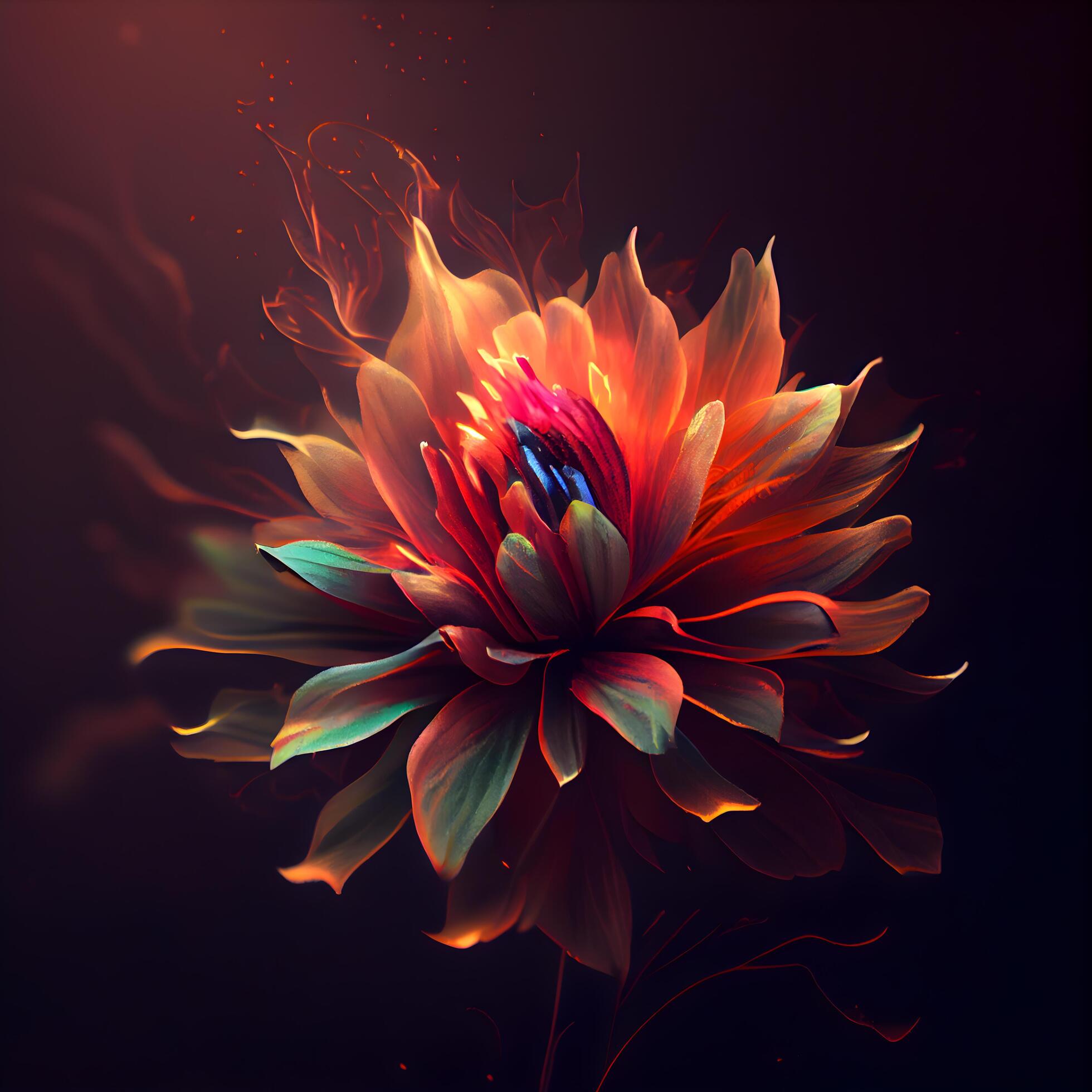 Beautiful dahlia flower on a dark background. Digital painting., Image Stock Free