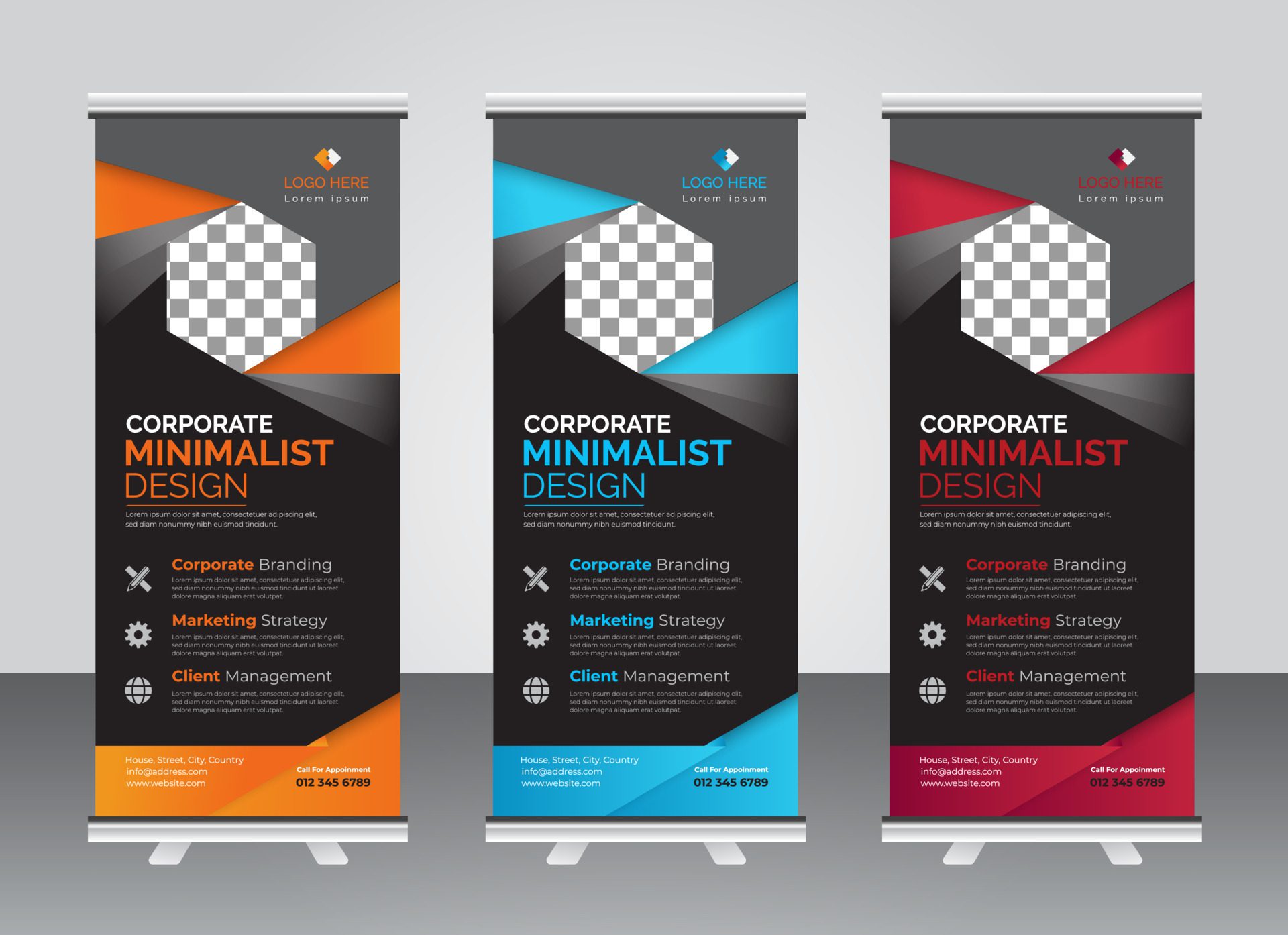 Professional Modern corporate colorful roll up standee banner design template Free Vector