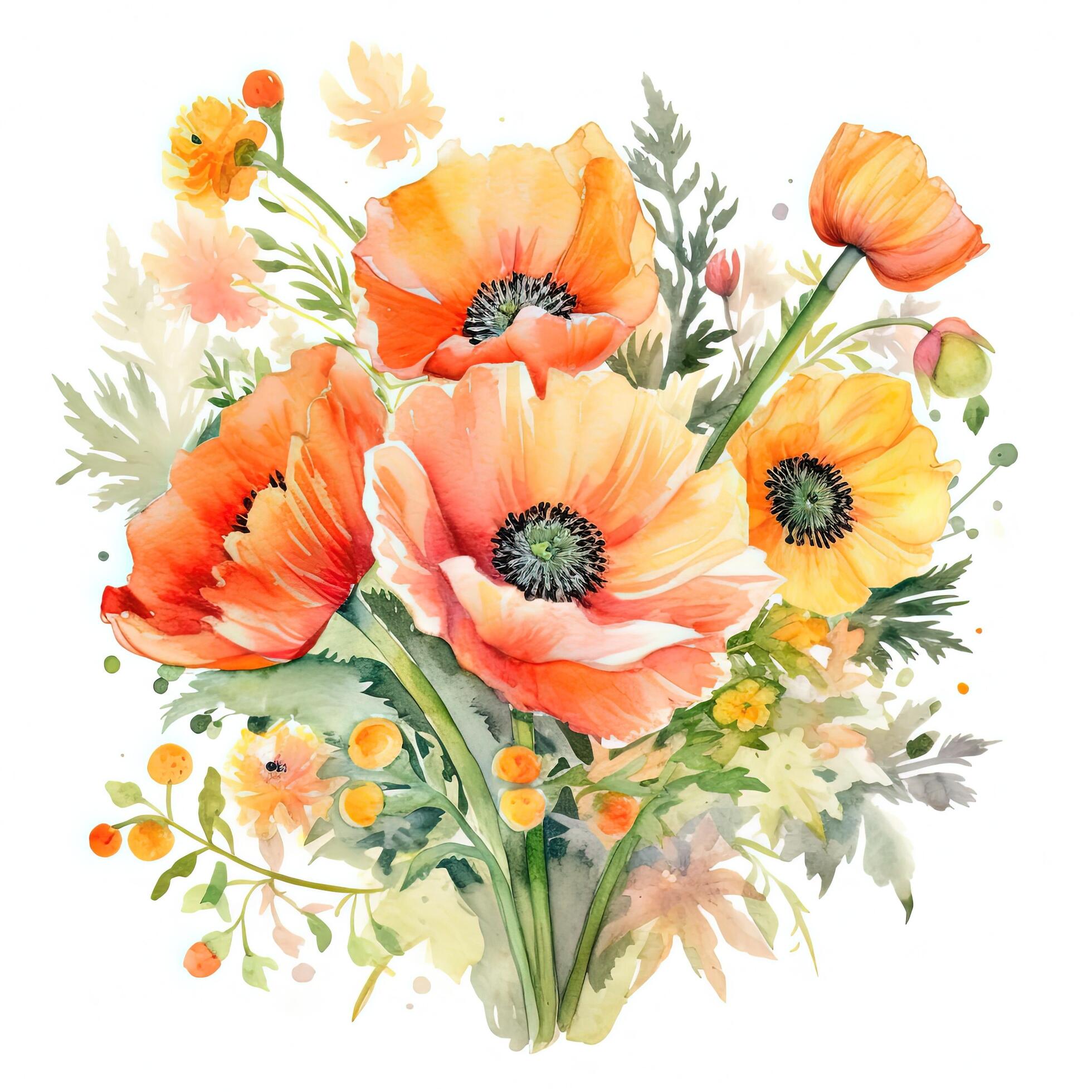 Watercolor poppy flower. Illustration Stock Free