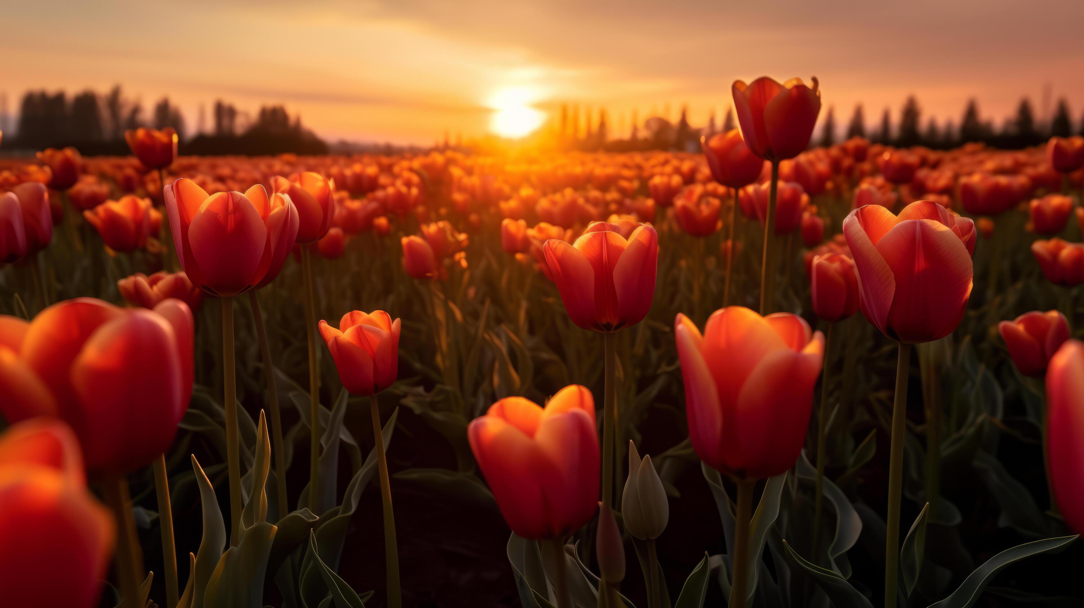 Tulips flower field. Illustration Stock Free