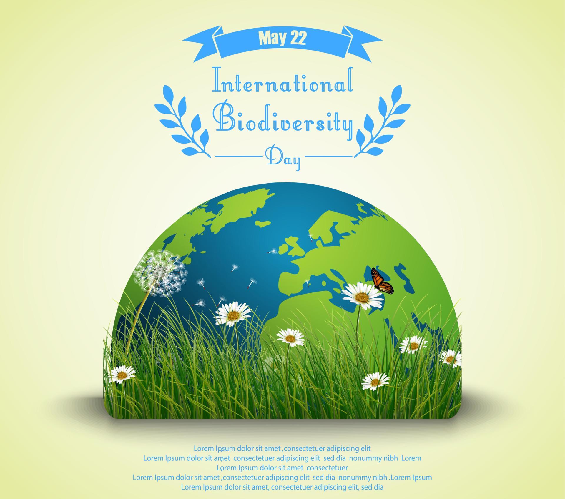 Green grass and flowers inside earth for International biodiversity day background Stock Free