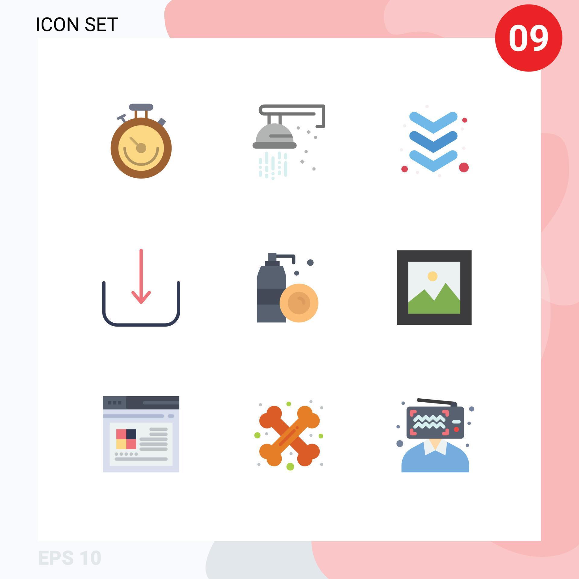 Set of 9 Modern UI Icons Symbols Signs for spray bottle arrow aerosol multimedia Editable Vector Design Elements Stock Free