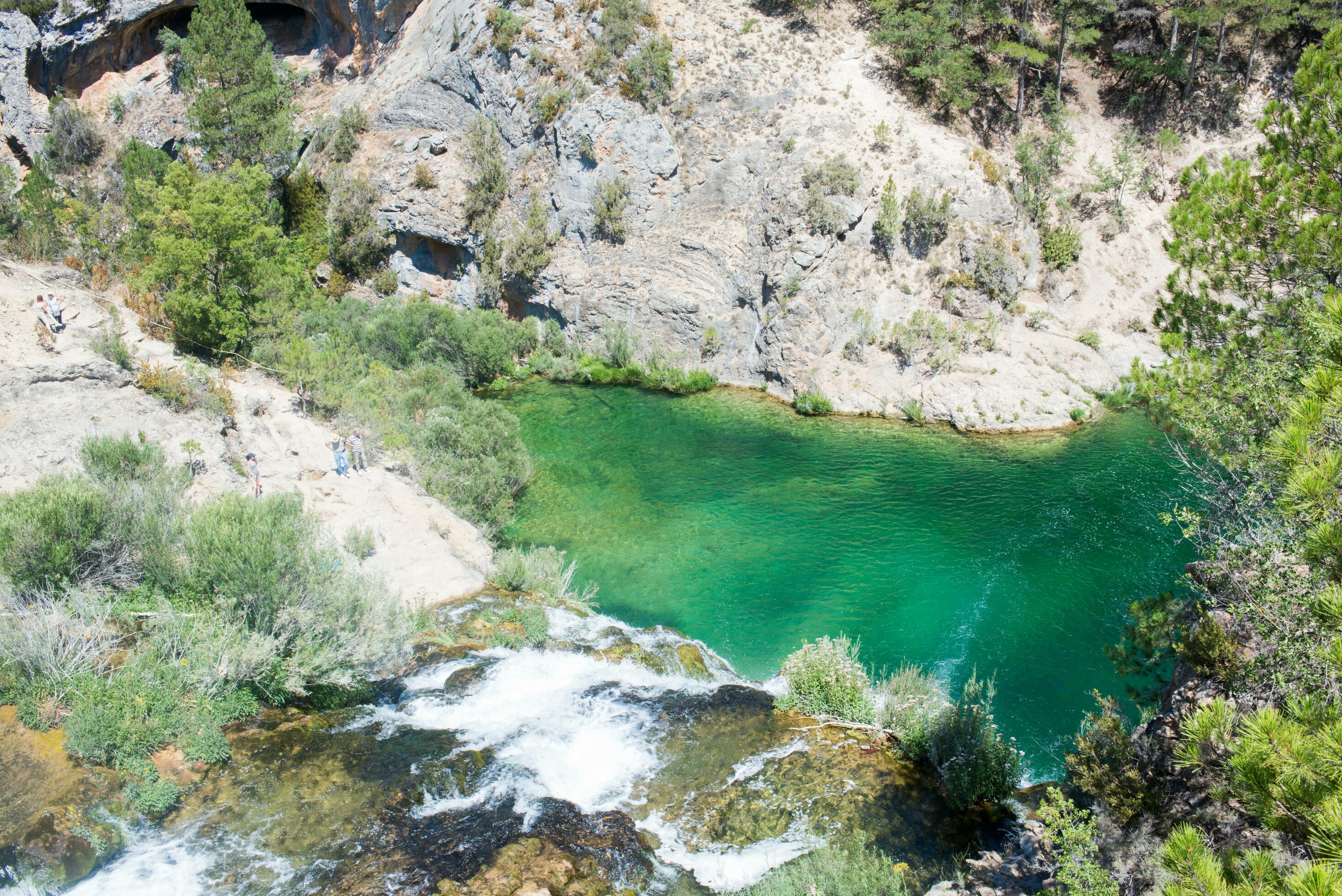 Aerial view of landscape with river and waterfall Stock Free