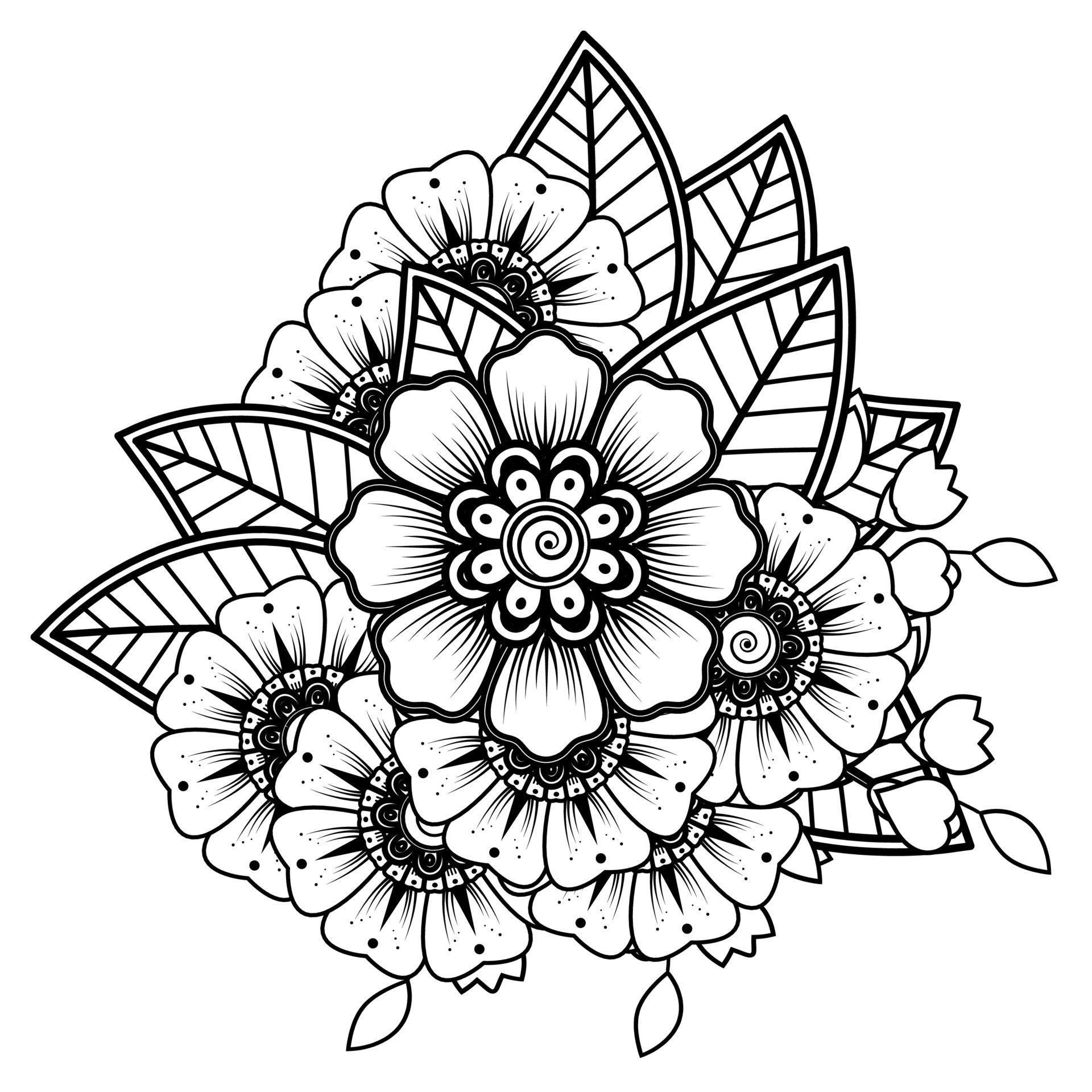 Flowers in black and white. Doodle art for coloring book Stock Free