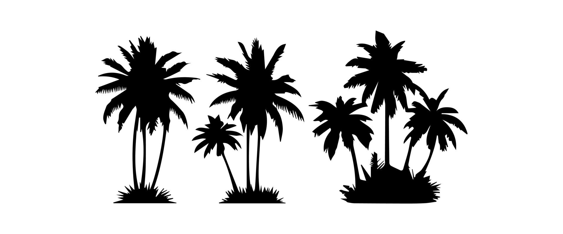 Black palm trees set isolated on white background. Palm silhouettes. Design of palm trees for posters, banners and promotional items. illustration Free Vector