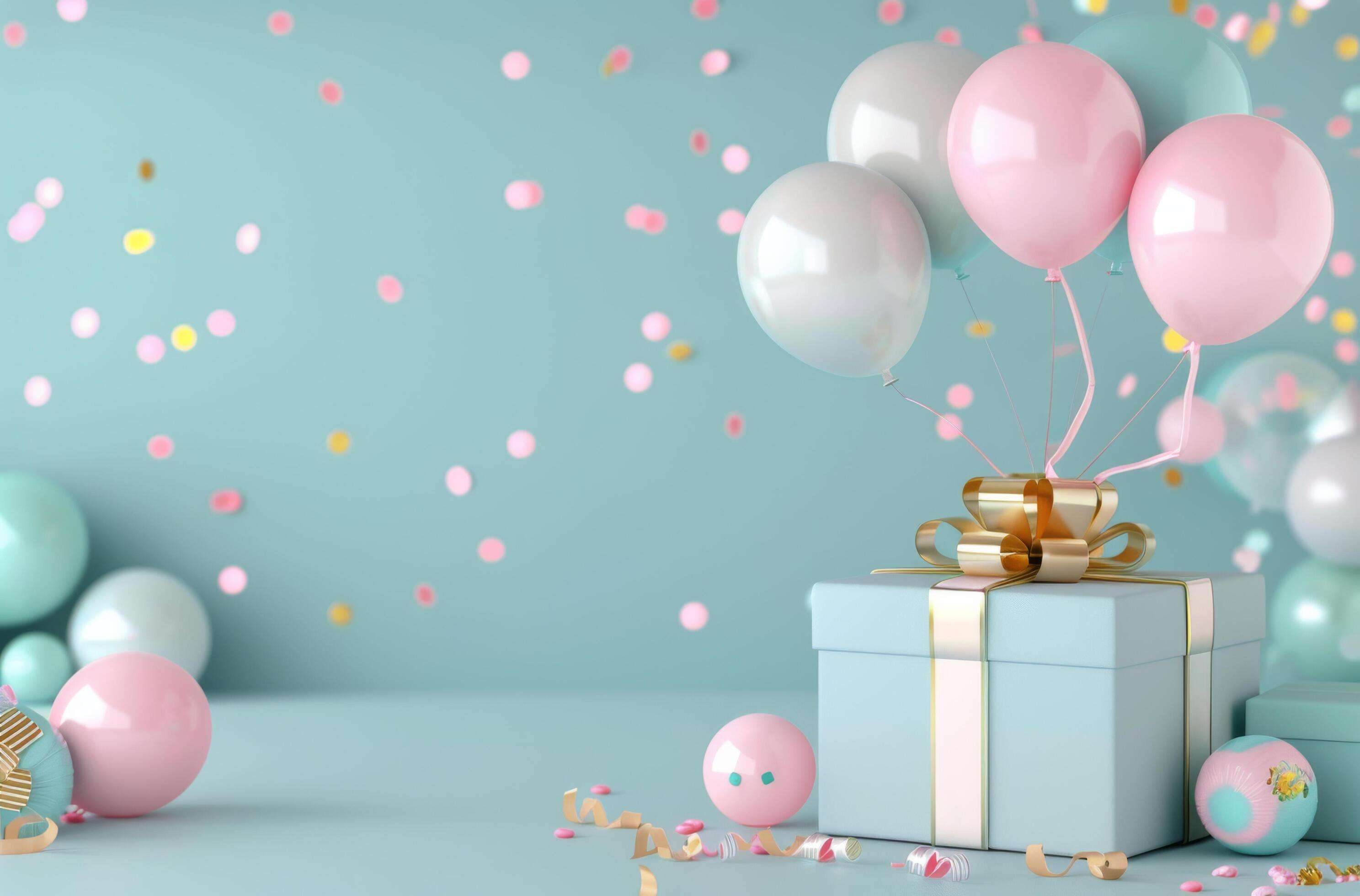 Gifts and Balloons on a Mint Green Background Stock Free