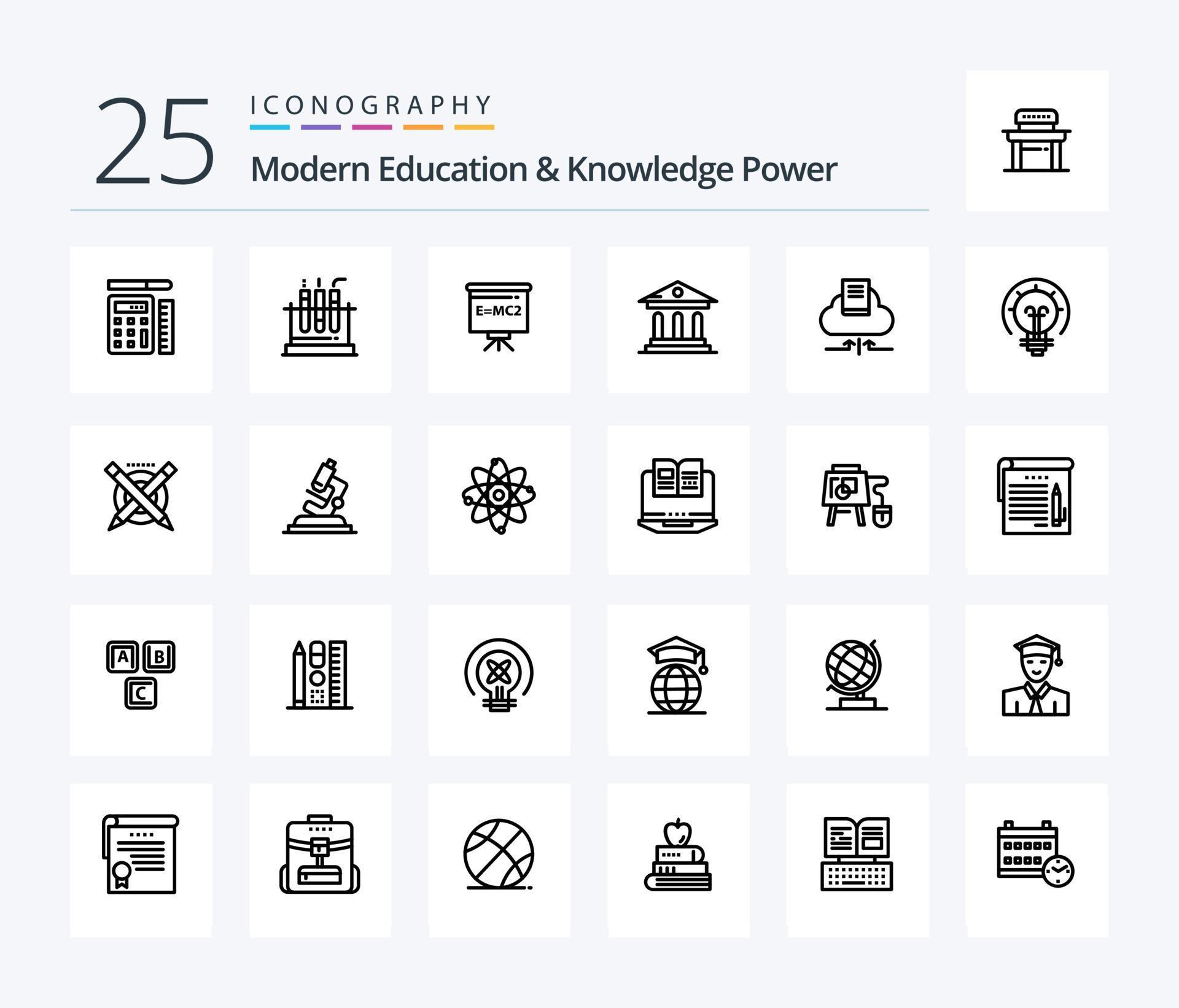 Modern Education And Knowledge Power 25 Line icon pack including arrow. court. classroom . campus. university Stock Free